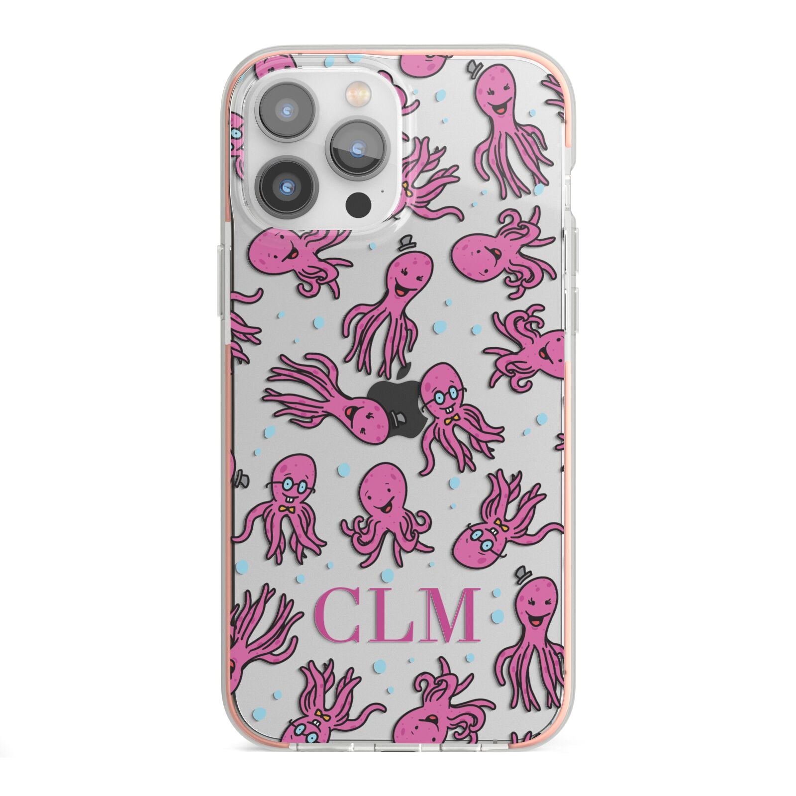 Personalised Octopus Initials iPhone 13 Pro Max TPU Impact Case with Pink Edges