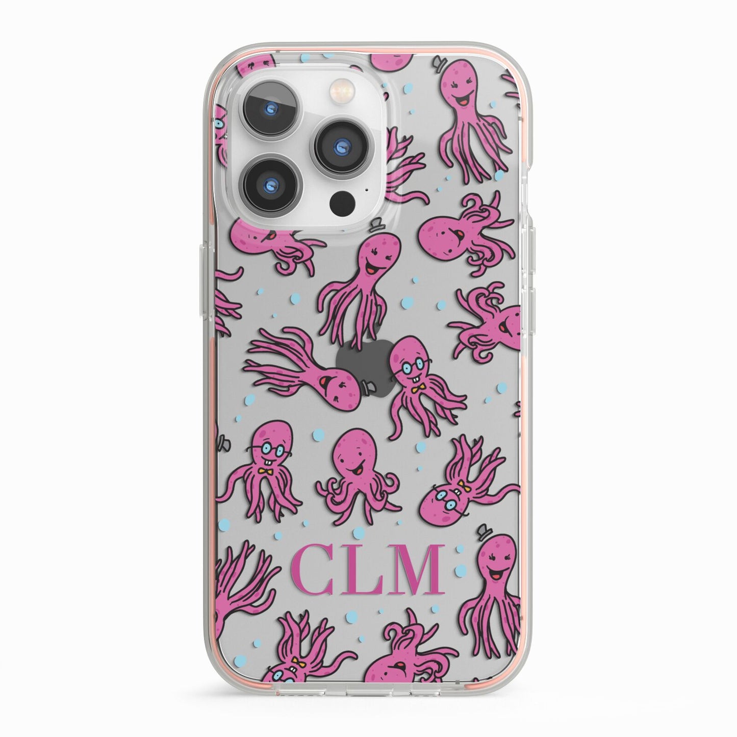 Personalised Octopus Initials iPhone 13 Pro TPU Impact Case with Pink Edges