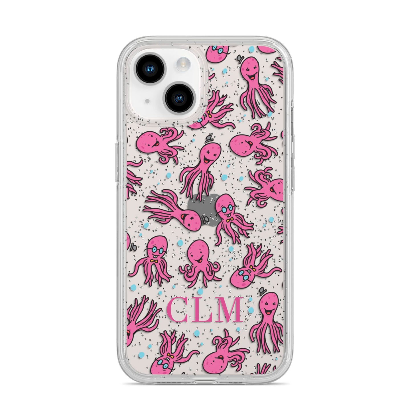 Personalised Octopus Initials iPhone 14 Glitter Tough Case Starlight