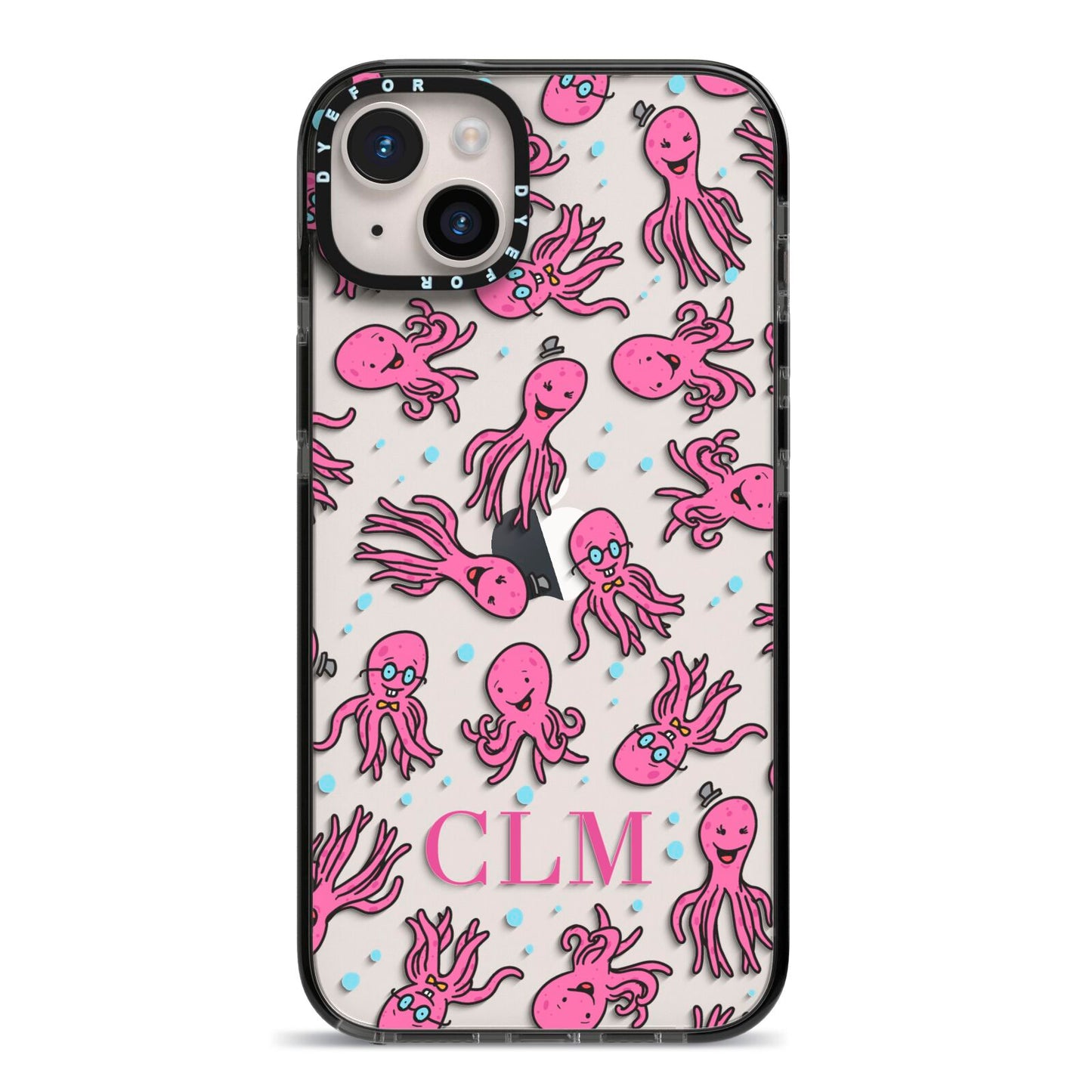 Personalised Octopus Initials iPhone 14 Plus Black Impact Case on Silver phone