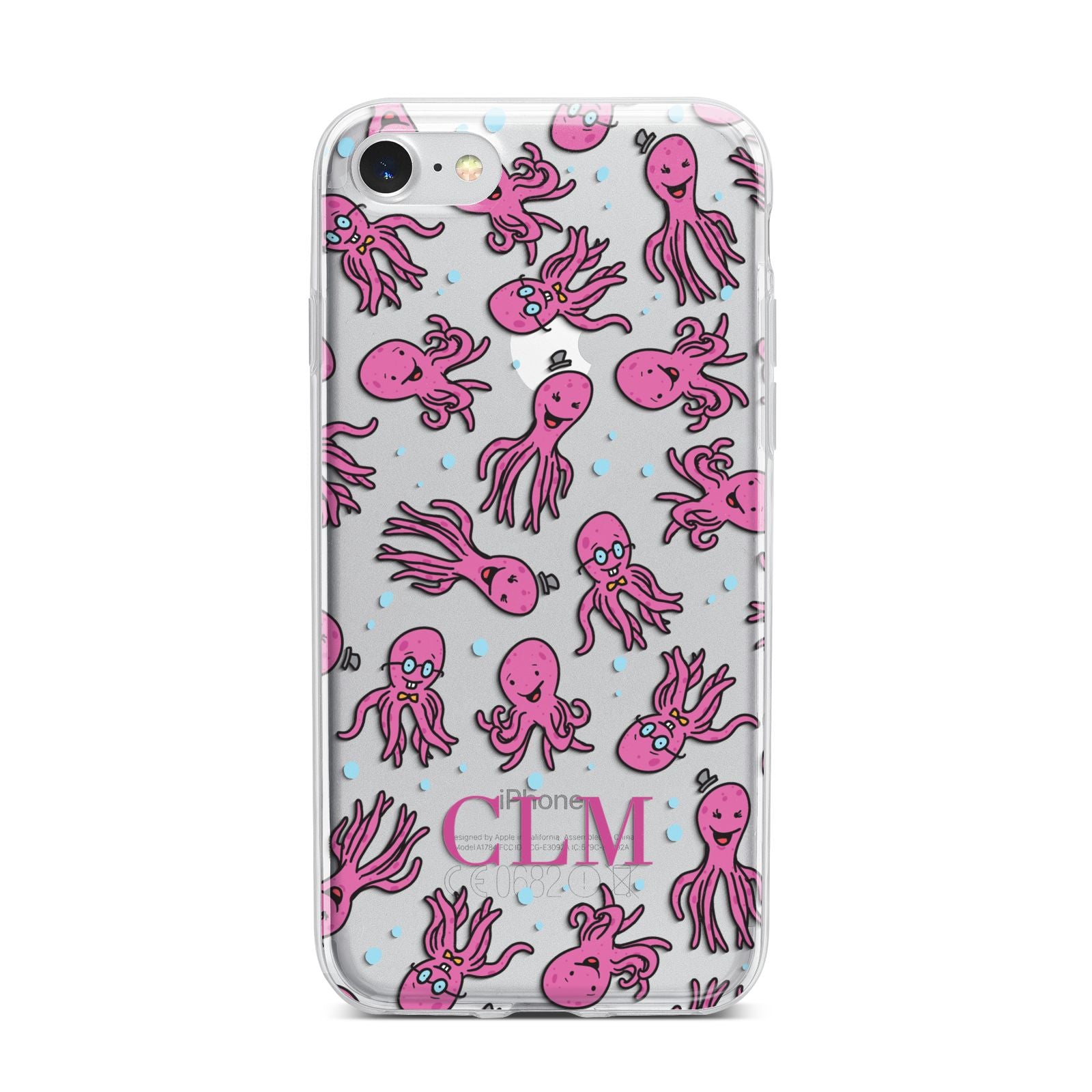 Personalised Octopus Initials iPhone 7 Bumper Case on Silver iPhone