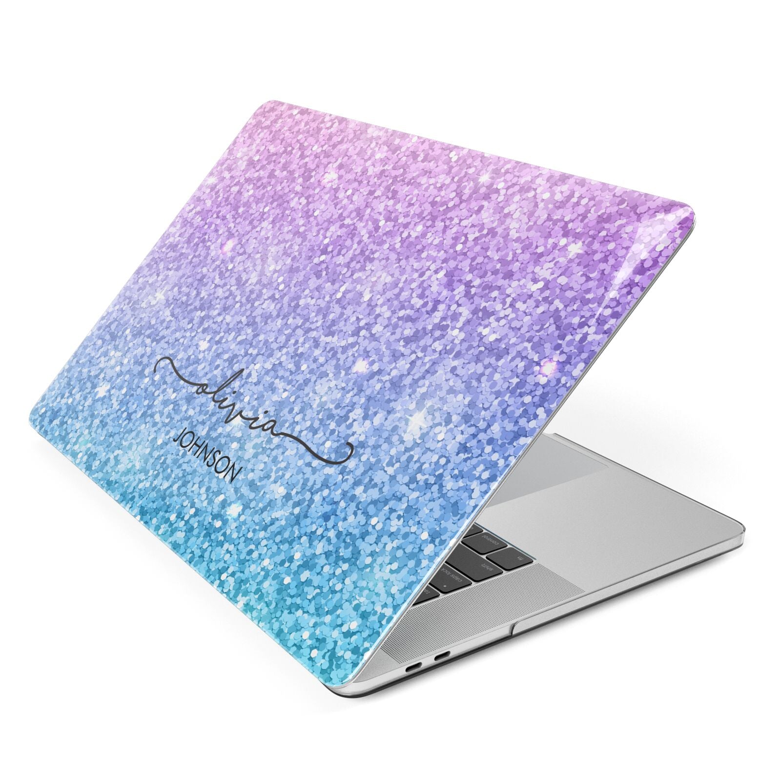Personalised Ombre Glitter with Names Apple MacBook Case Side View