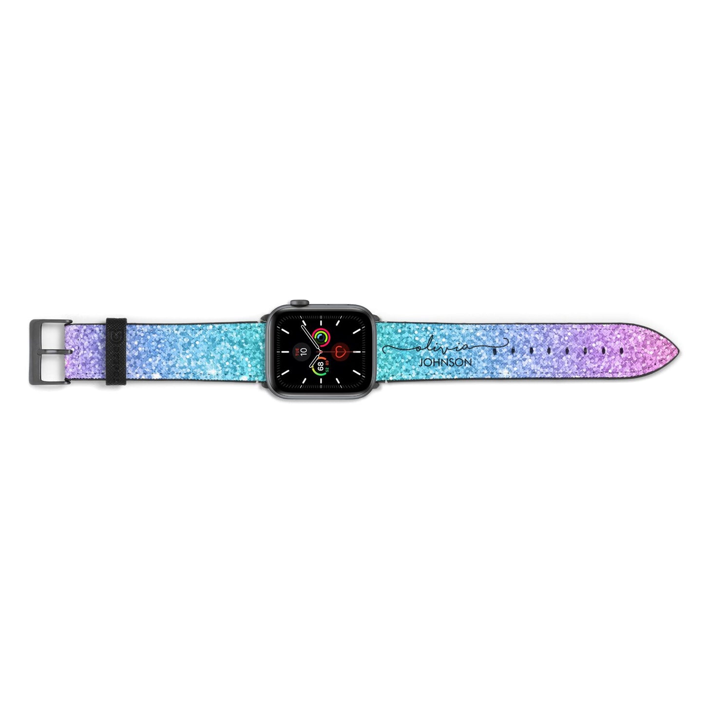 Personalised Ombre Glitter with Names Apple Watch Strap Landscape Image Space Grey Hardware