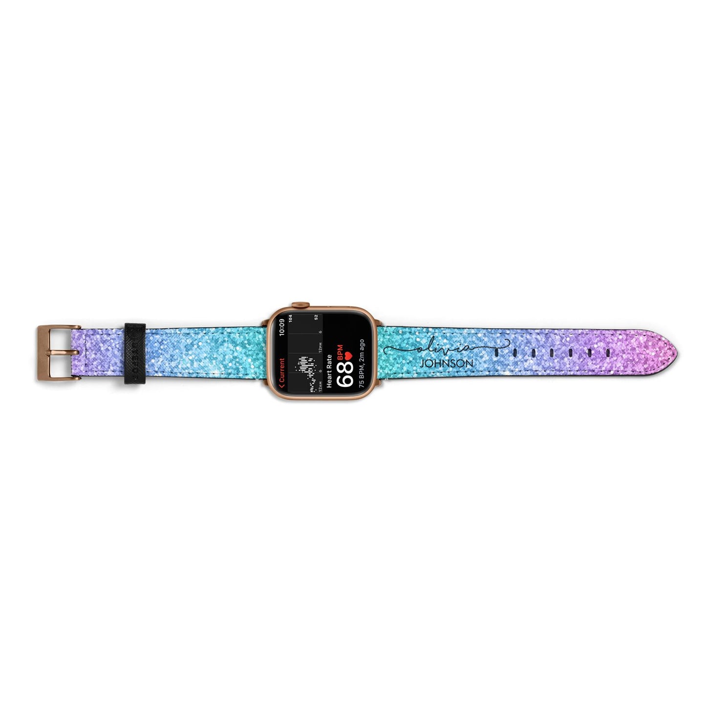Personalised Ombre Glitter with Names Apple Watch Strap Size 38mm Landscape Image Gold Hardware