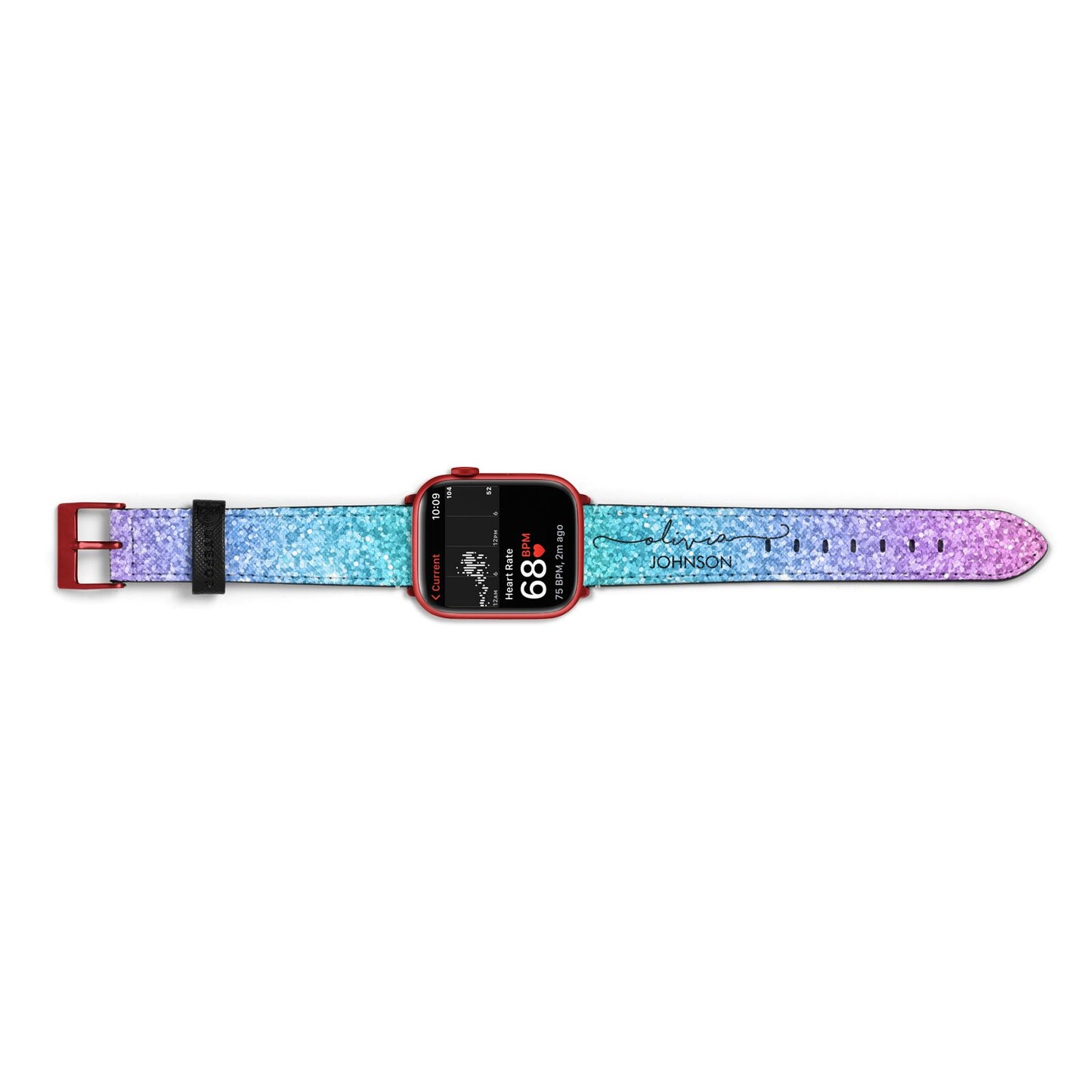 Personalised Ombre Glitter with Names Apple Watch Strap Size 38mm Landscape Image Red Hardware