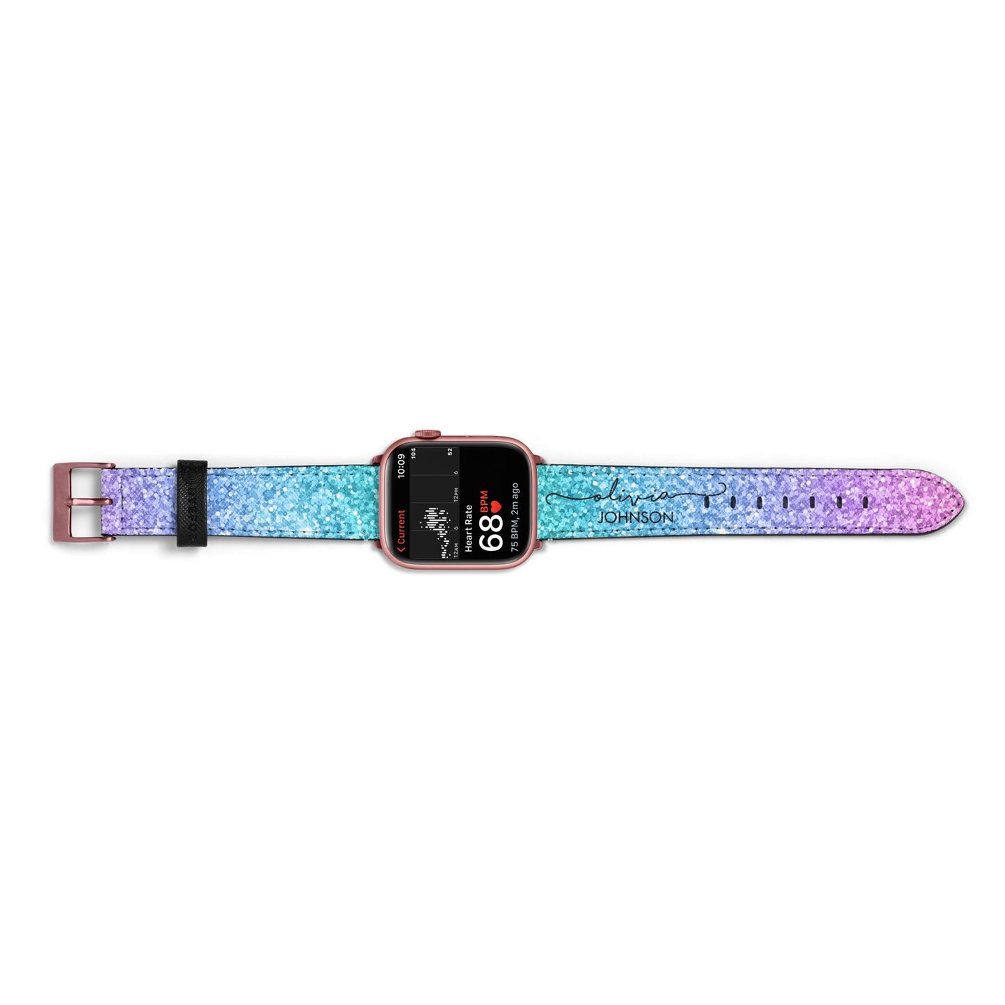 Personalised Ombre Glitter with Names Apple Watch Strap Size 38mm Landscape Image Rose Gold Hardware