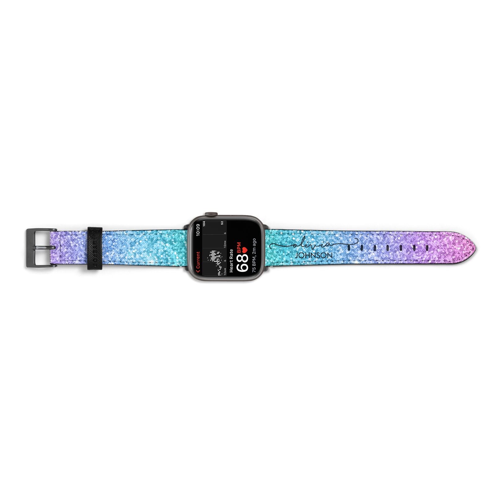 Personalised Ombre Glitter with Names Apple Watch Strap Size 38mm Landscape Image Space Grey Hardware