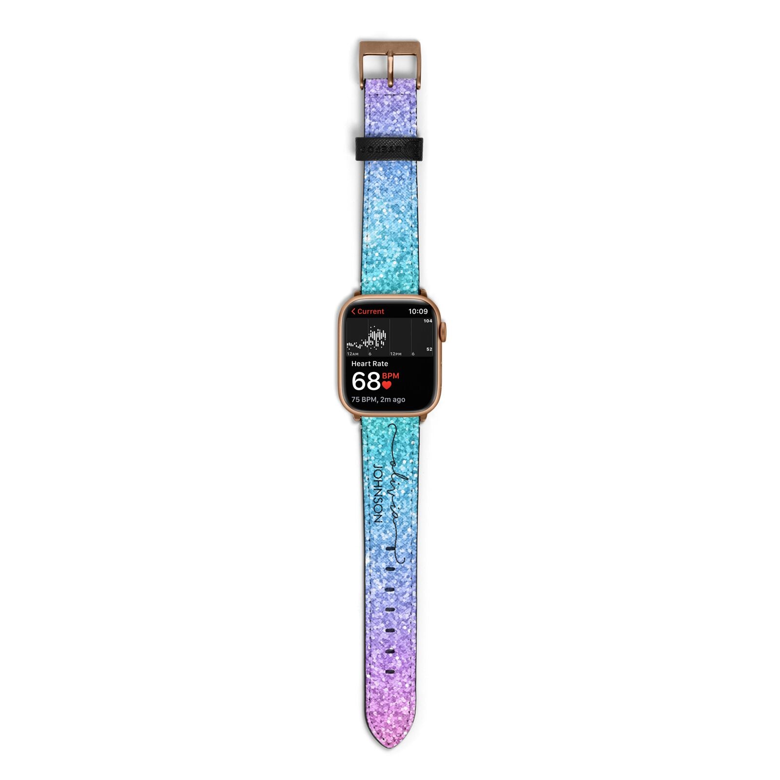 Personalised Ombre Glitter with Names Apple Watch Strap Size 38mm with Gold Hardware