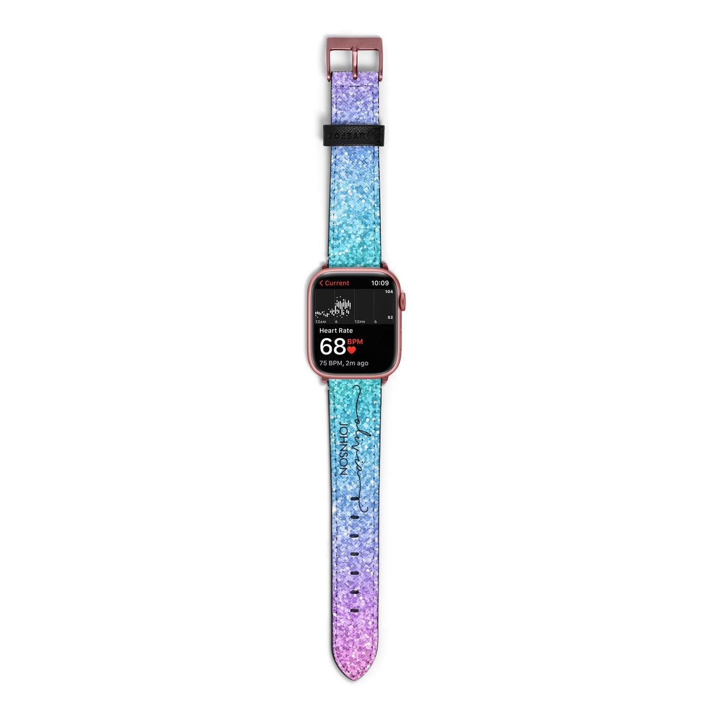 Personalised Ombre Glitter with Names Apple Watch Strap Size 38mm with Rose Gold Hardware