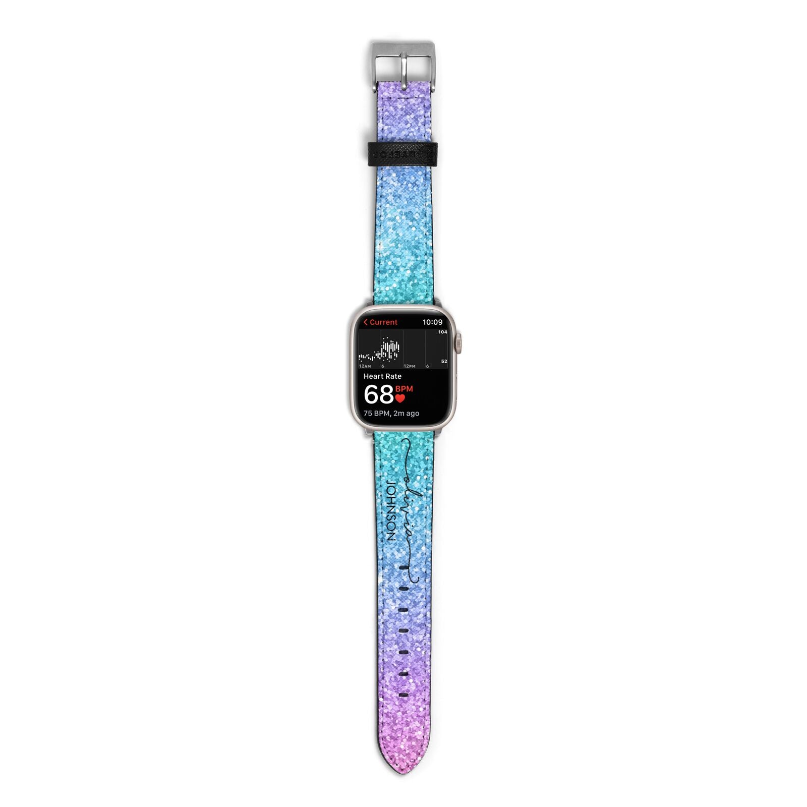 Personalised Ombre Glitter with Names Apple Watch Strap Size 38mm with Silver Hardware