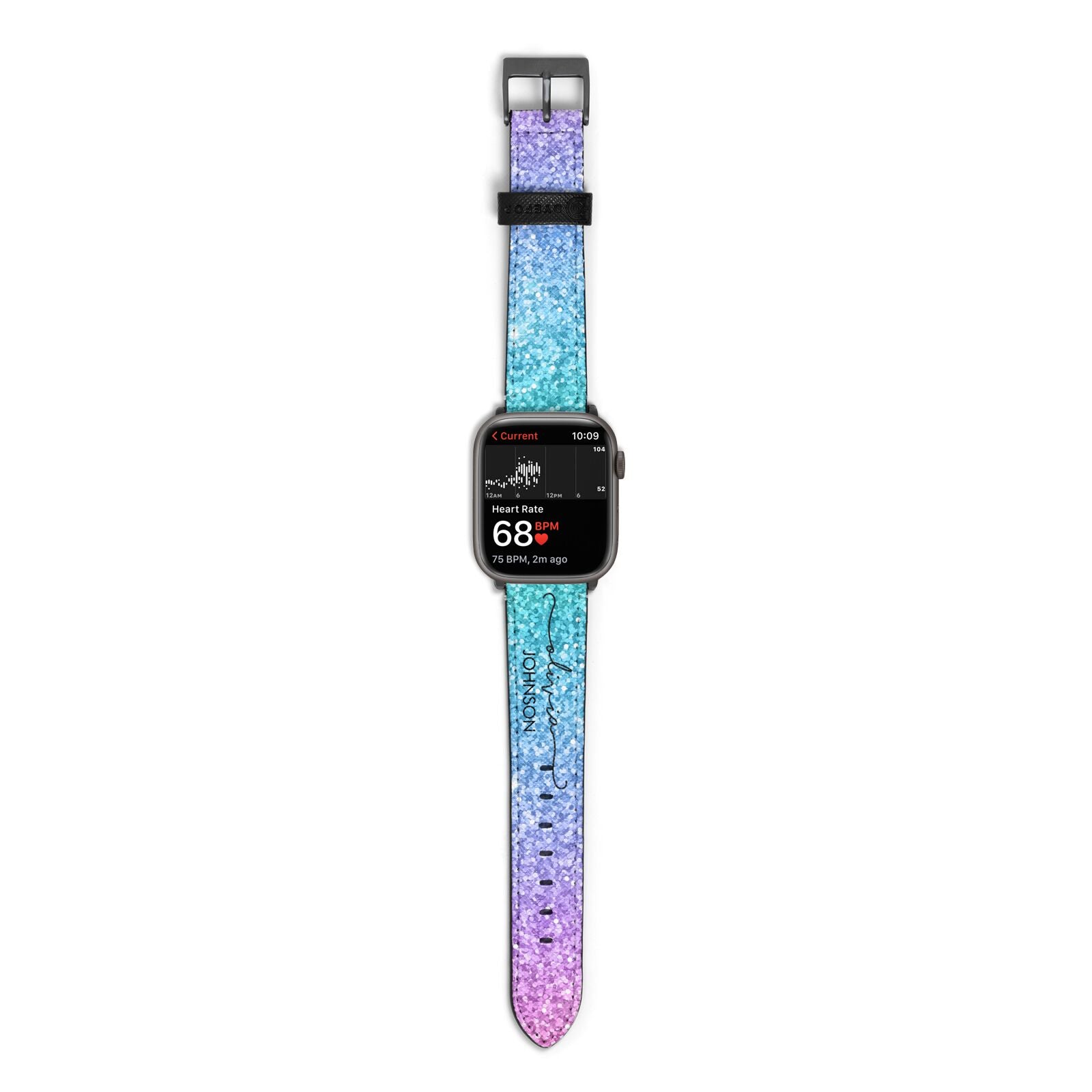 Personalised Ombre Glitter with Names Apple Watch Strap Size 38mm with Space Grey Hardware