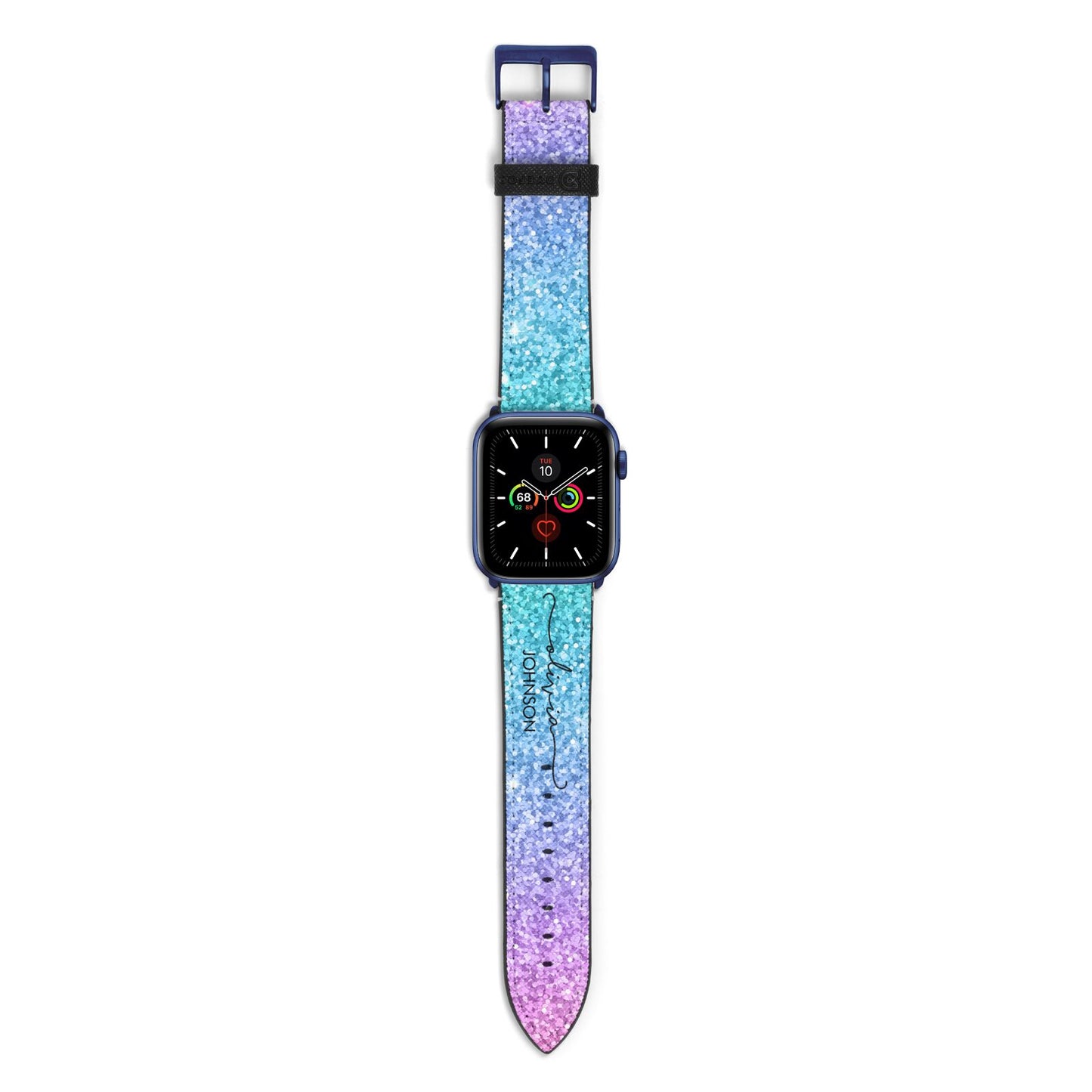 Personalised Ombre Glitter with Names Apple Watch Strap with Blue Hardware