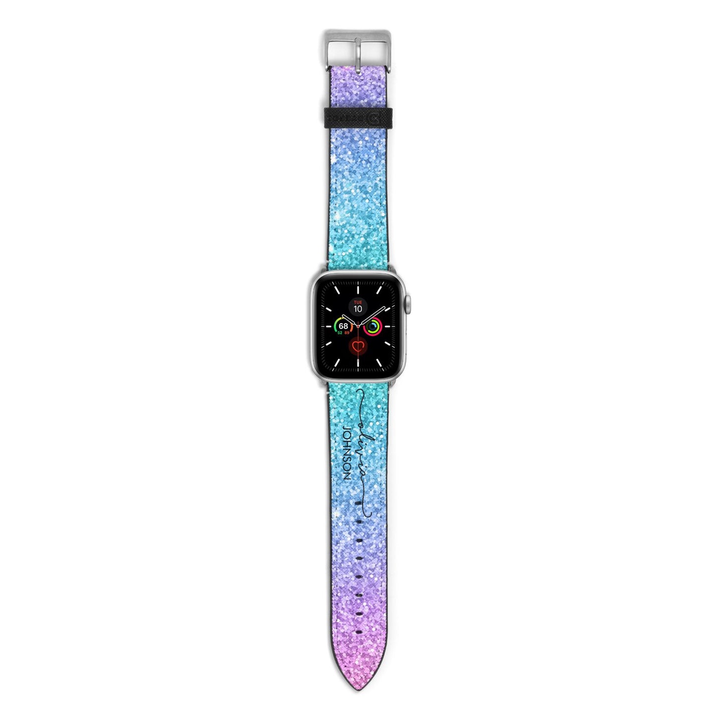 Personalised Ombre Glitter with Names Apple Watch Strap with Silver Hardware