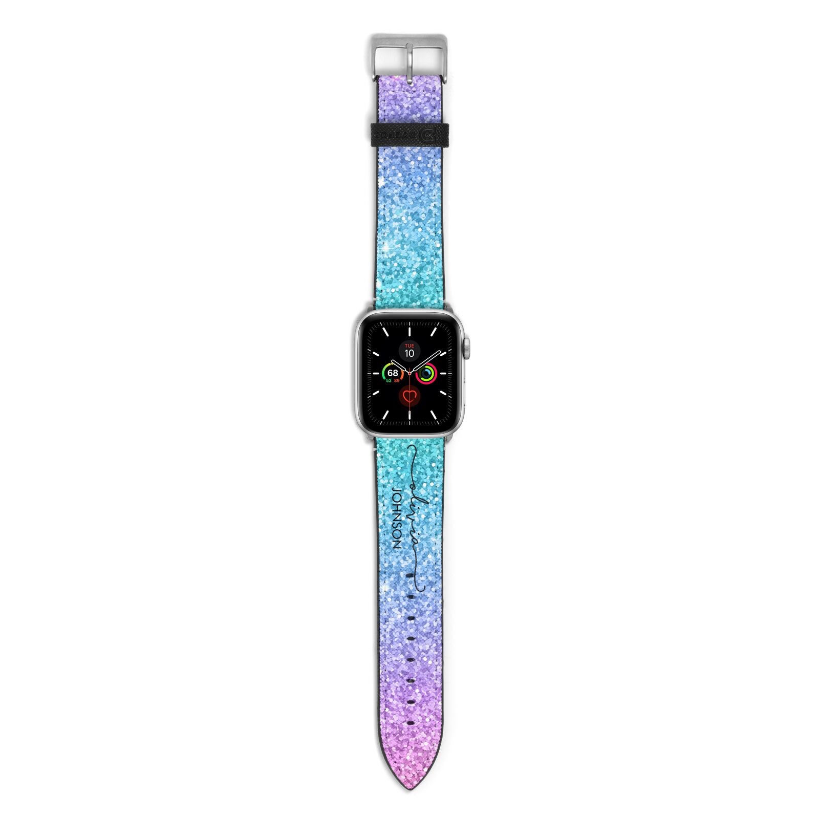 Personalised Ombre Glitter with Names Apple Watch Strap with Silver Hardware
