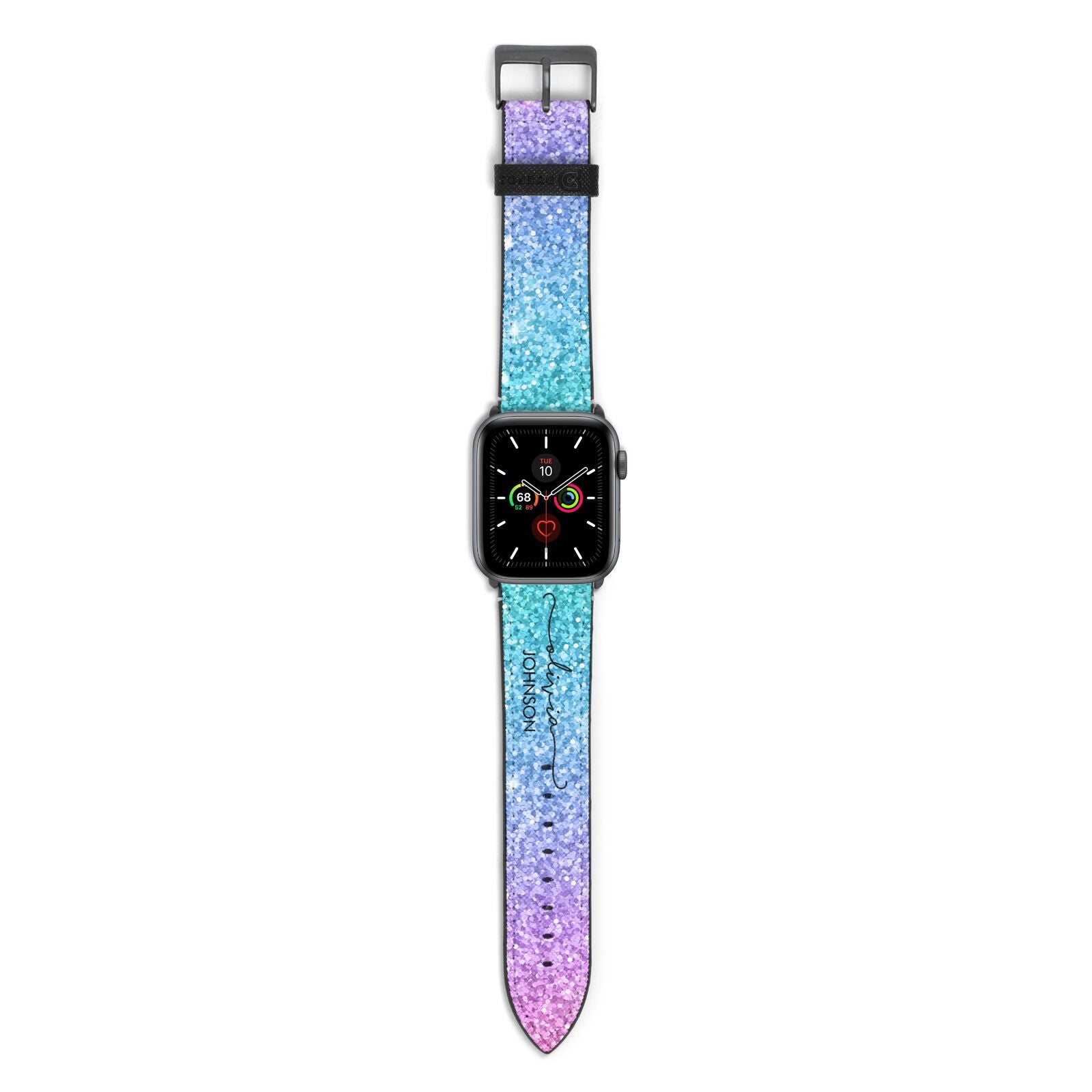Personalised Ombre Glitter with Names Apple Watch Strap with Space Grey Hardware