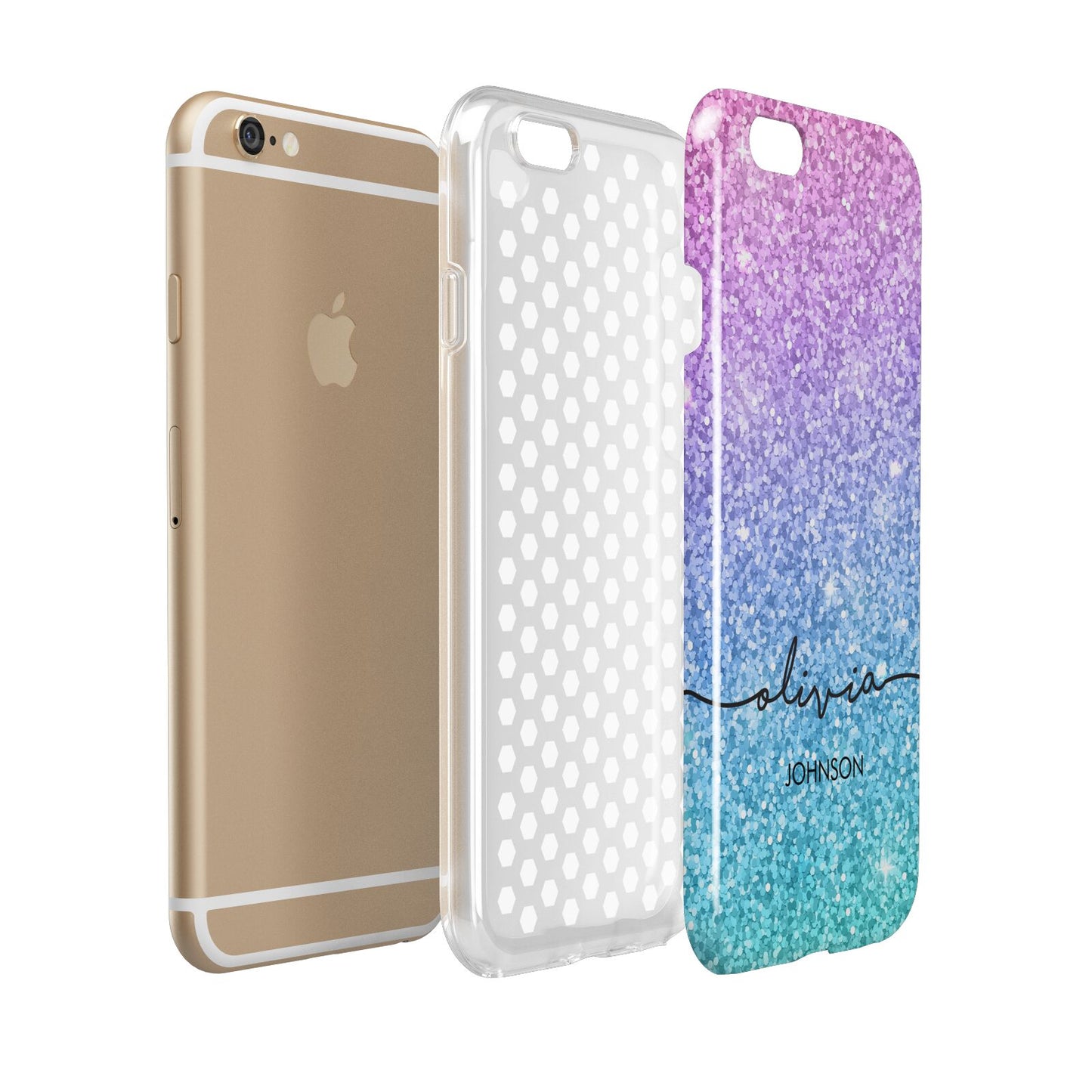Personalised Ombre Glitter with Names Apple iPhone 6 3D Tough Case Expanded view