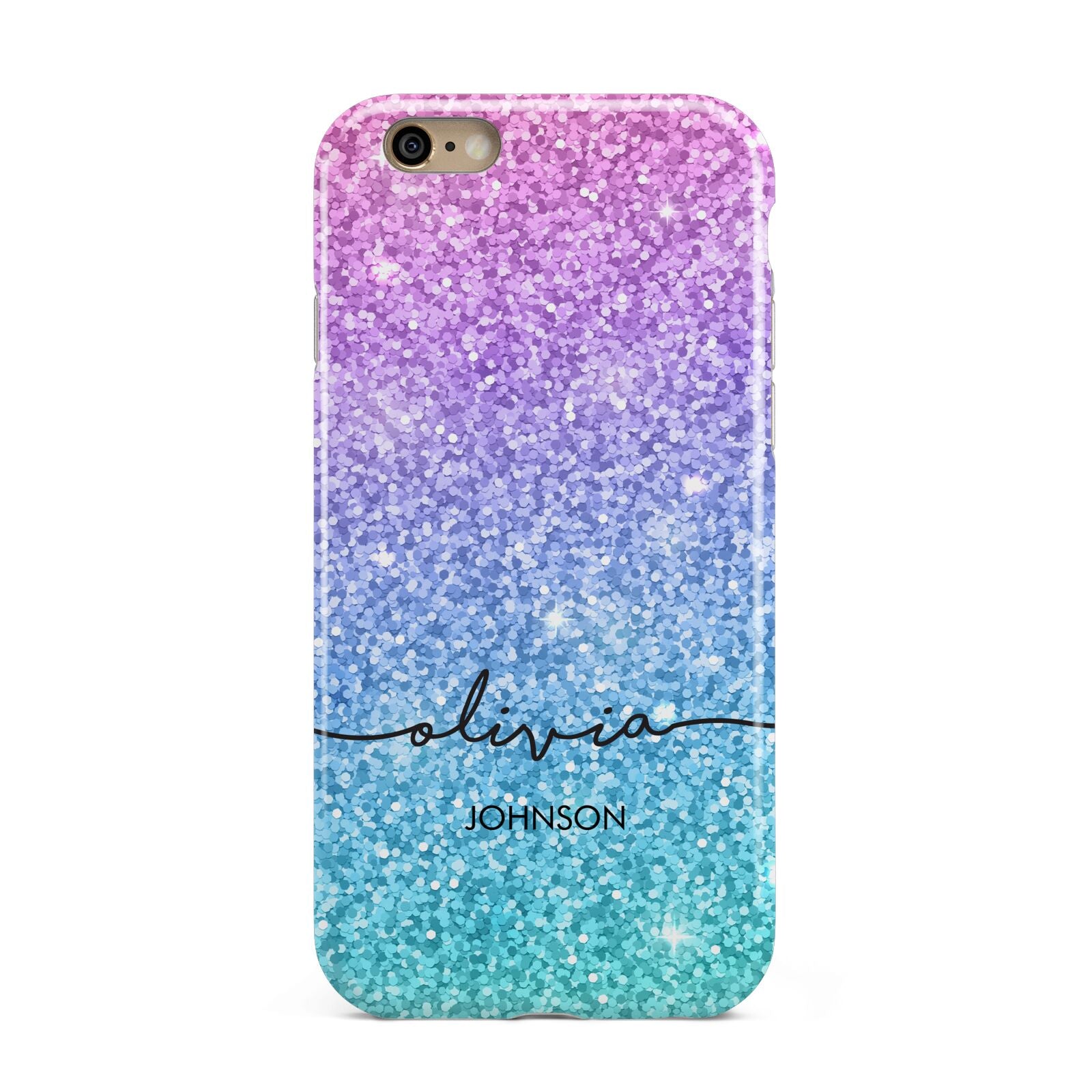 Personalised Ombre Glitter with Names Apple iPhone 6 3D Tough Case