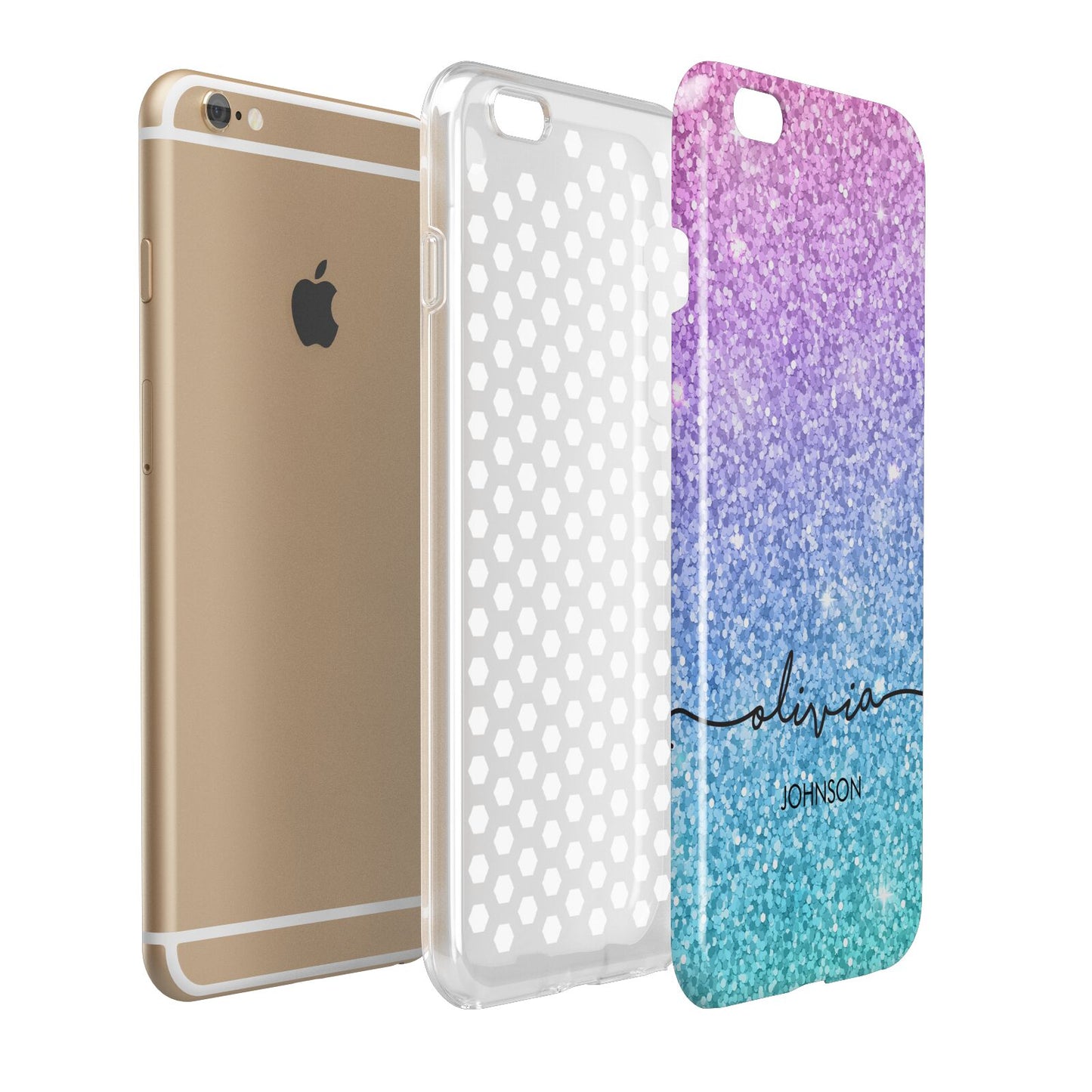 Personalised Ombre Glitter with Names Apple iPhone 6 Plus 3D Tough Case Expand Detail Image