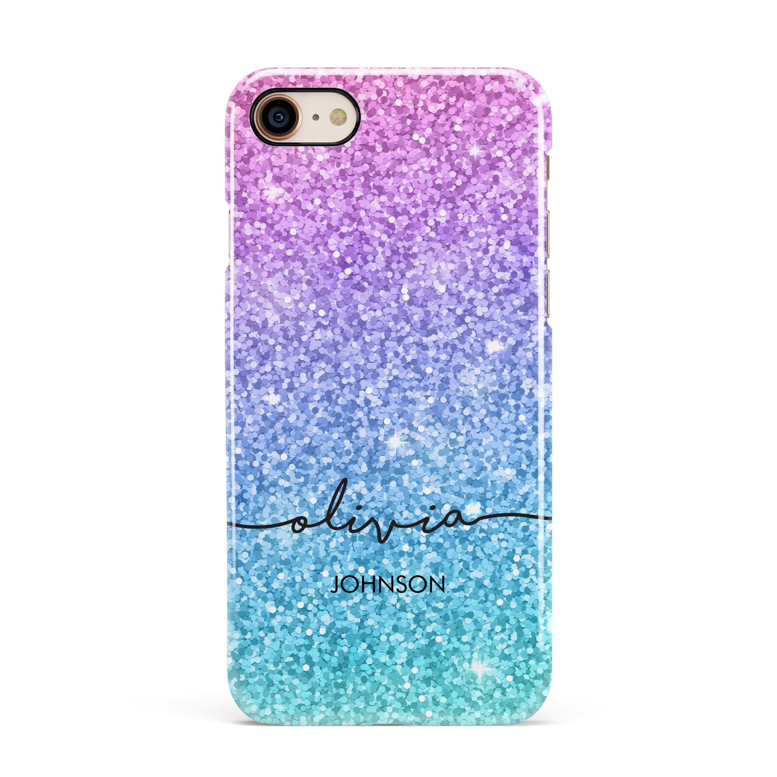 Personalised Ombre Glitter with Names Apple iPhone 7 8 3D Snap Case