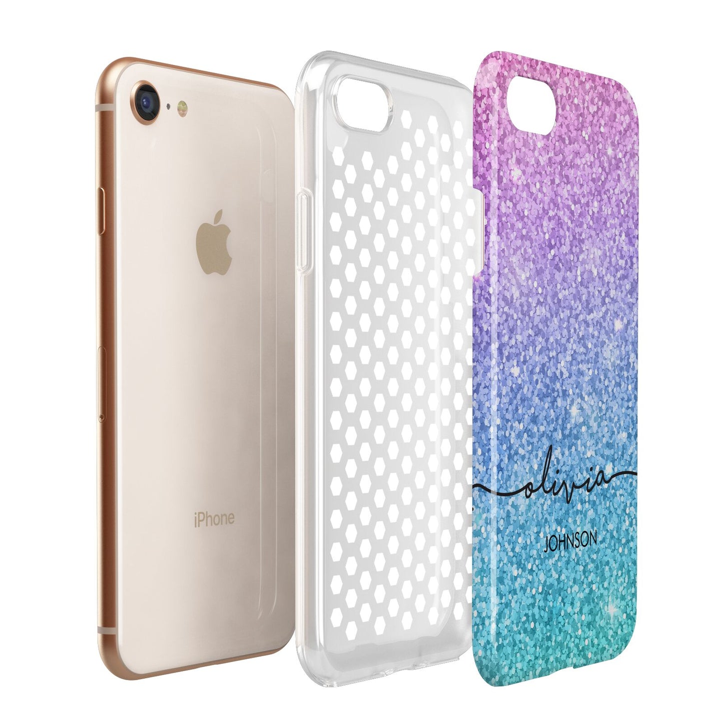 Personalised Ombre Glitter with Names Apple iPhone 7 8 3D Tough Case Expanded View