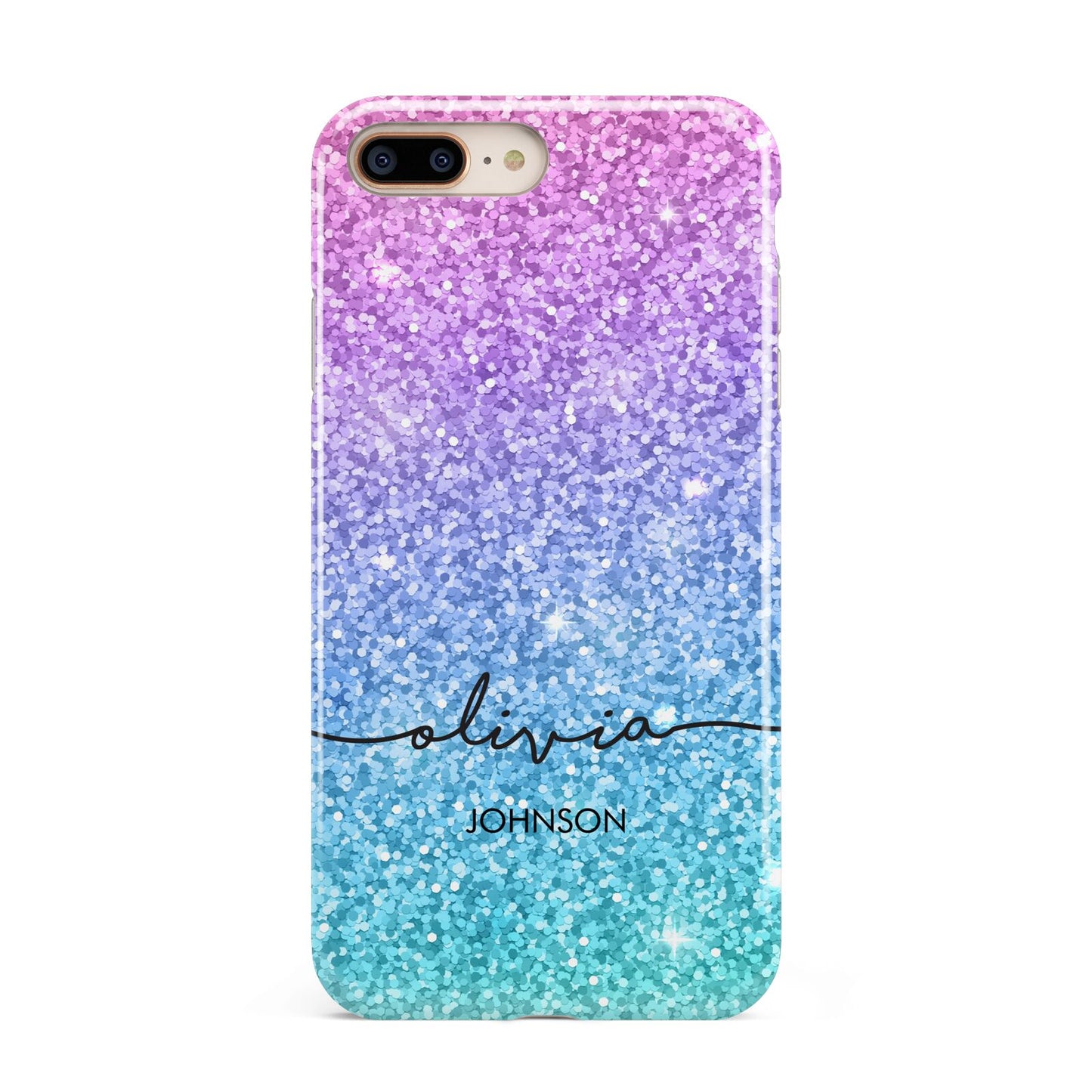Personalised Ombre Glitter with Names Apple iPhone 7 8 Plus 3D Tough Case