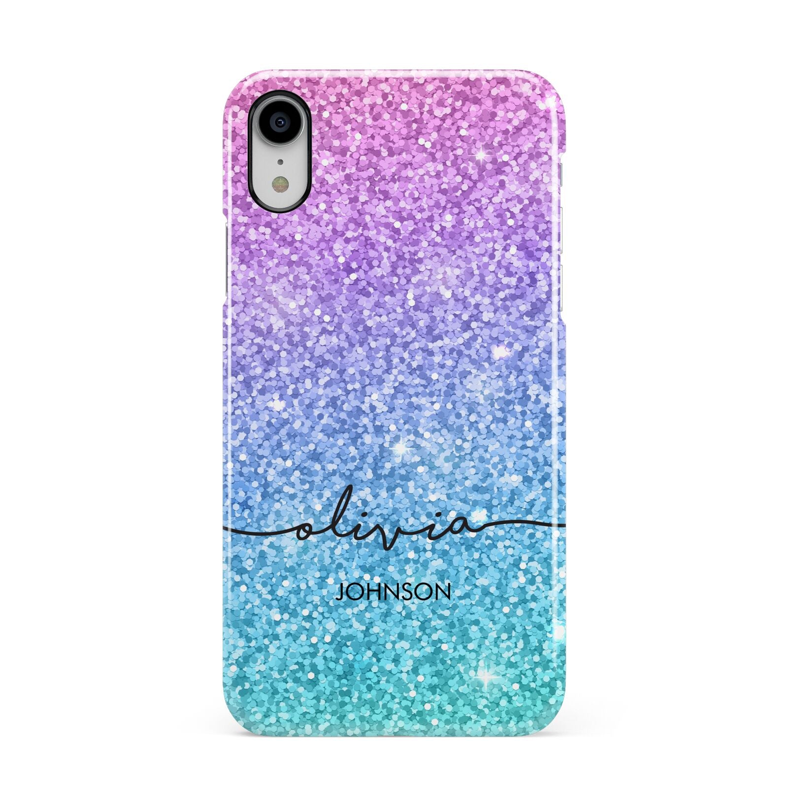 Personalised Ombre Glitter with Names Apple iPhone XR White 3D Snap Case