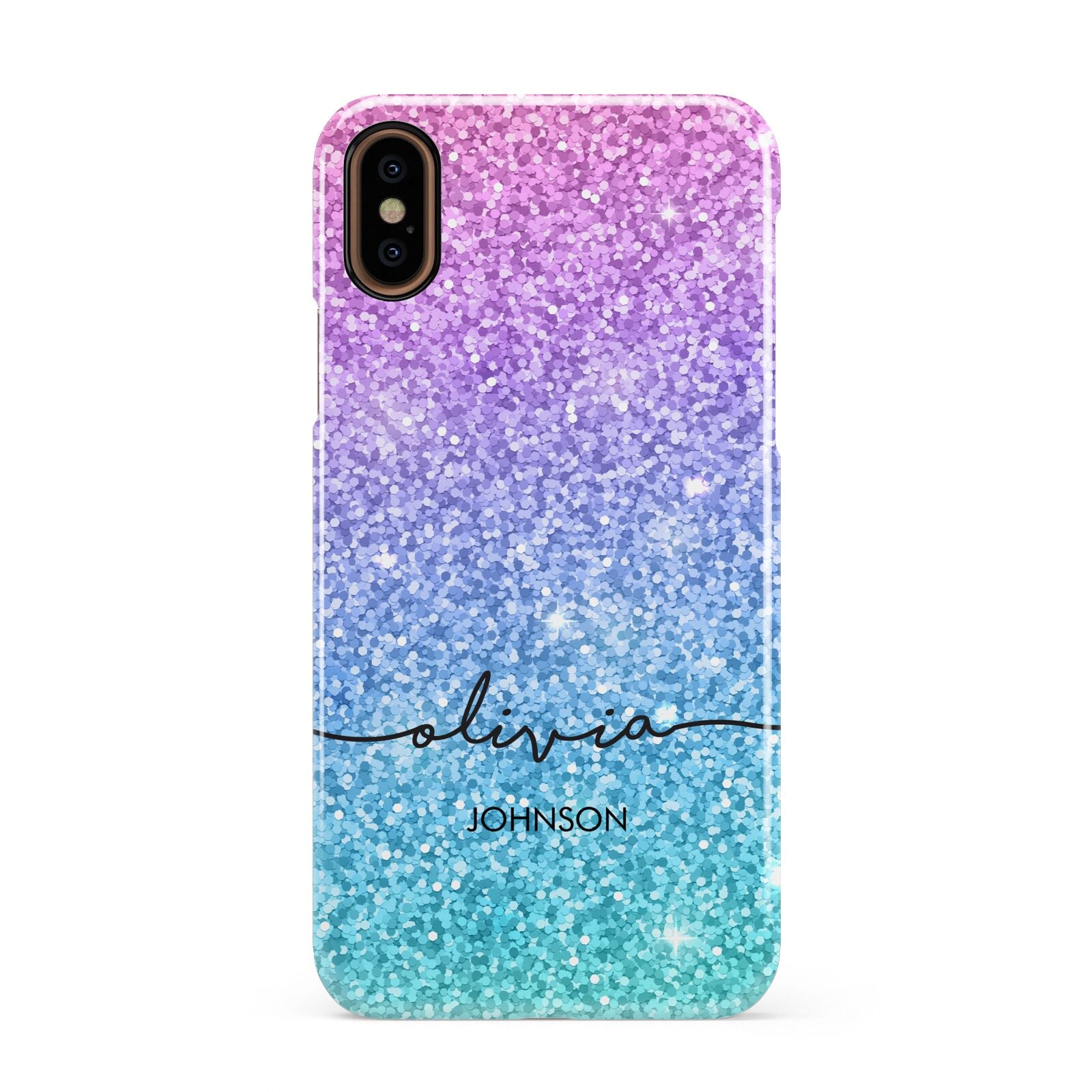 Personalised Ombre Glitter with Names Apple iPhone XS 3D Snap Case