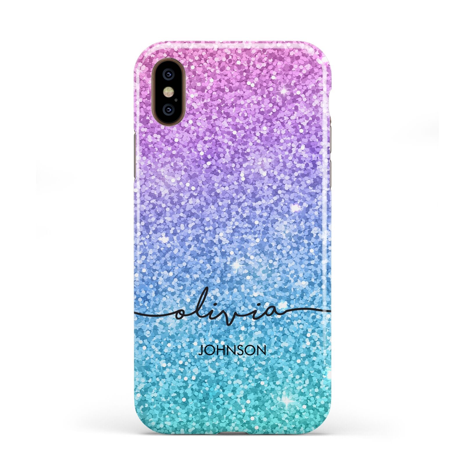 Personalised Ombre Glitter with Names Apple iPhone XS 3D Tough