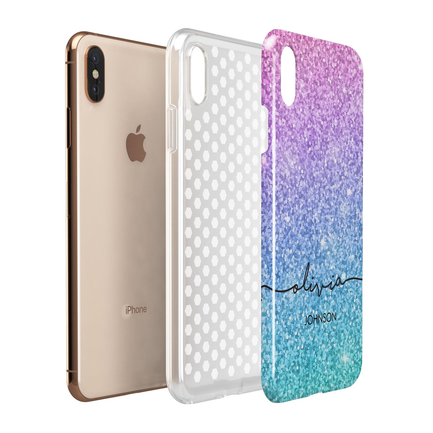 Personalised Ombre Glitter with Names Apple iPhone Xs Max 3D Tough Case Expanded View