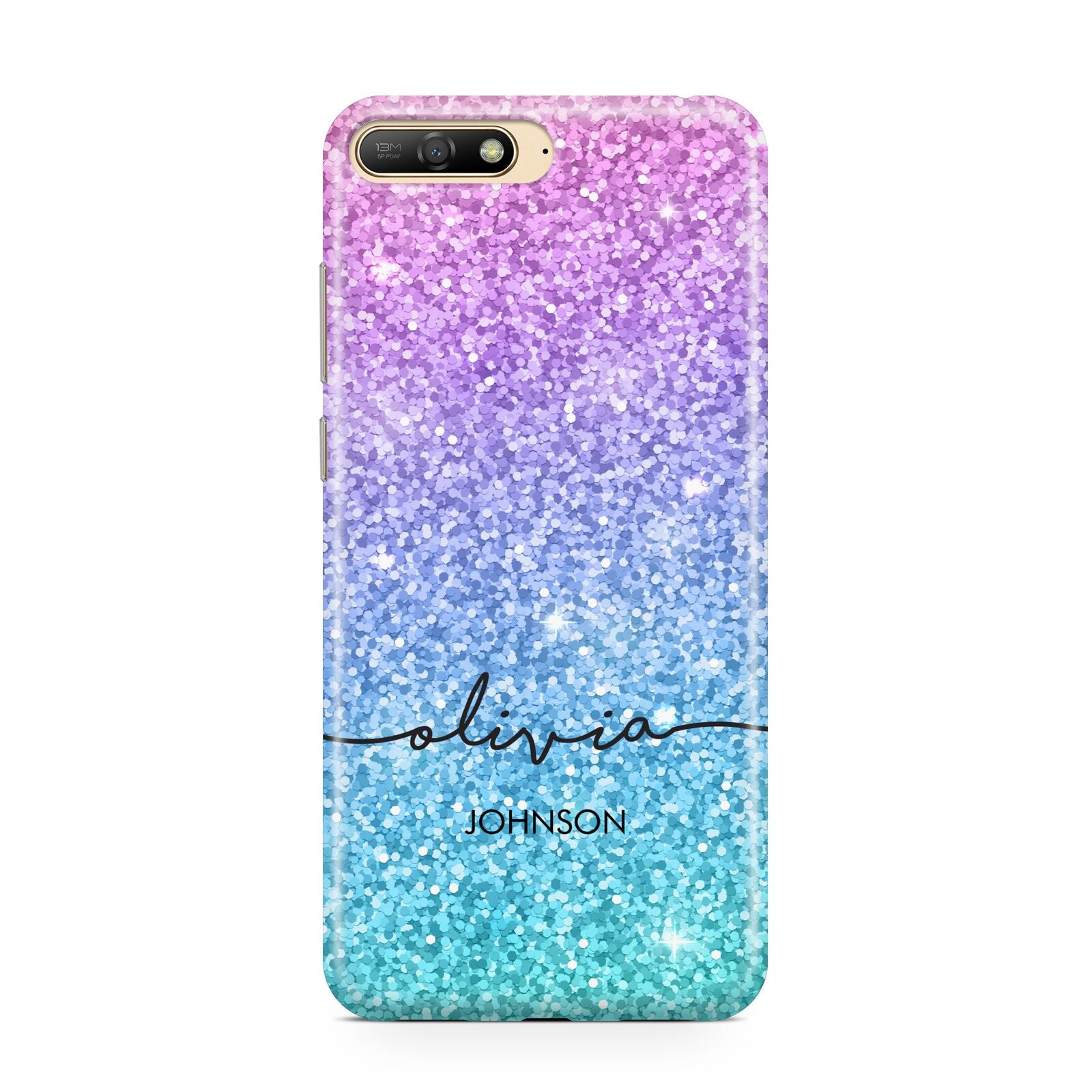 Personalised Ombre Glitter with Names Huawei Y6 2018