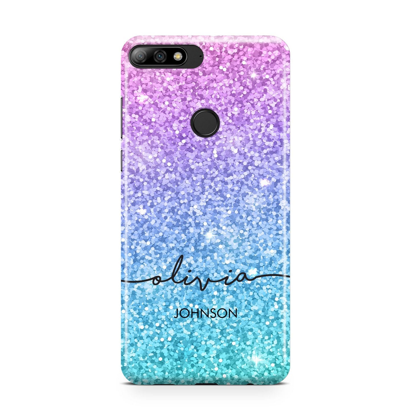 Personalised Ombre Glitter with Names Huawei Y7 2018