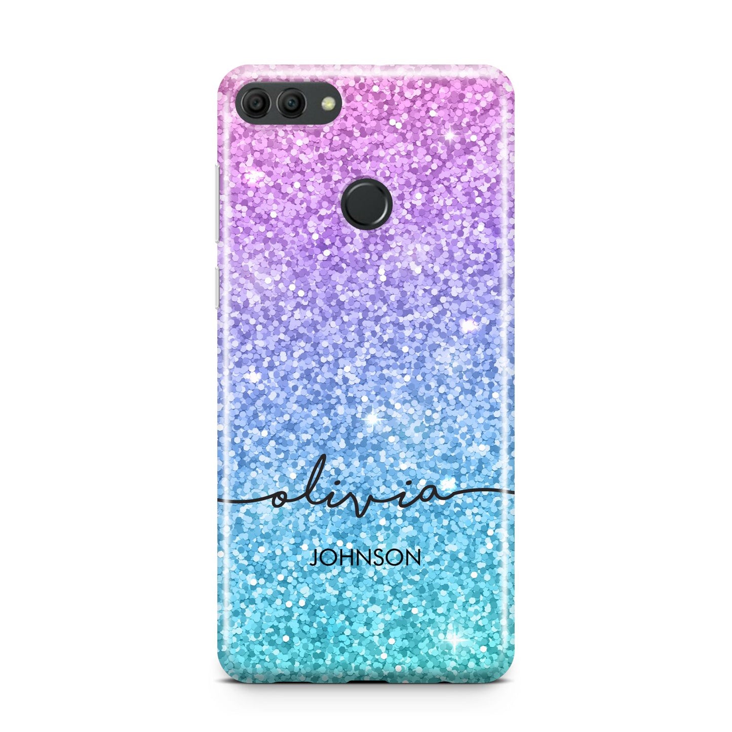 Personalised Ombre Glitter with Names Huawei Y9 2018