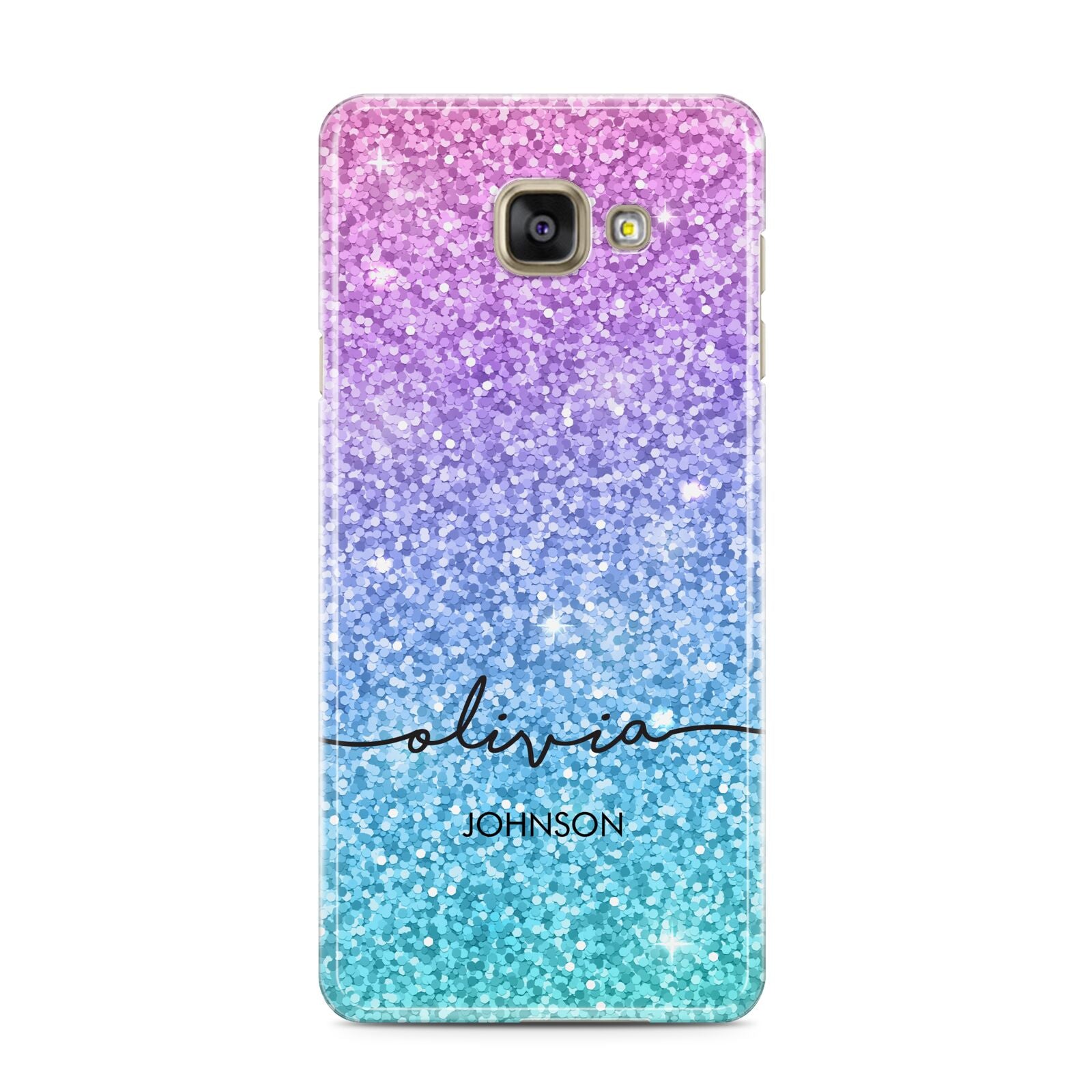Personalised Ombre Glitter with Names Samsung Galaxy A3 2016 Case on gold phone