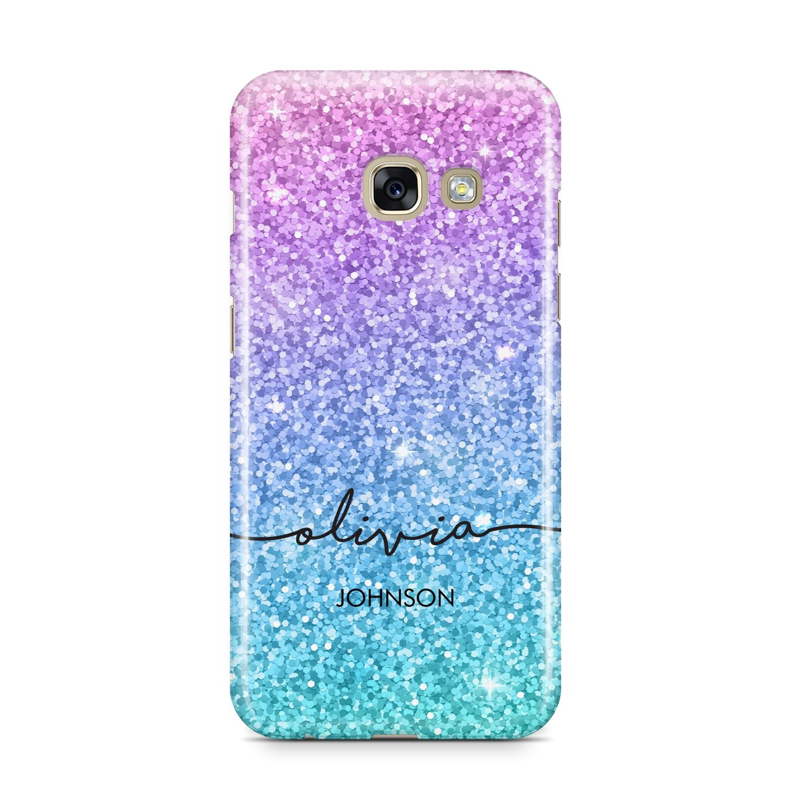 Personalised Ombre Glitter with Names Samsung Galaxy A3 2017 Case on gold phone