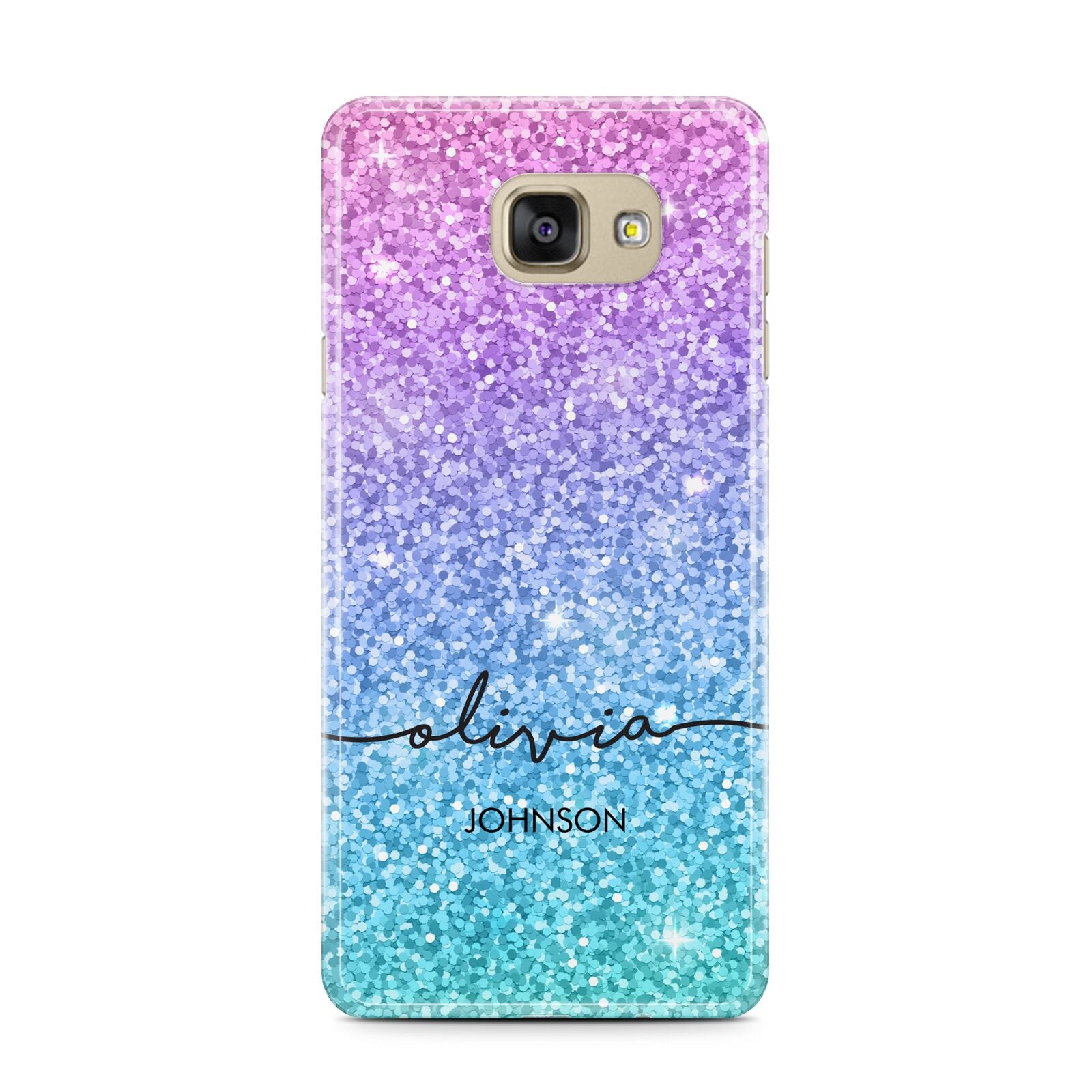 Personalised Ombre Glitter with Names Samsung Galaxy A7 2016 Case on gold phone
