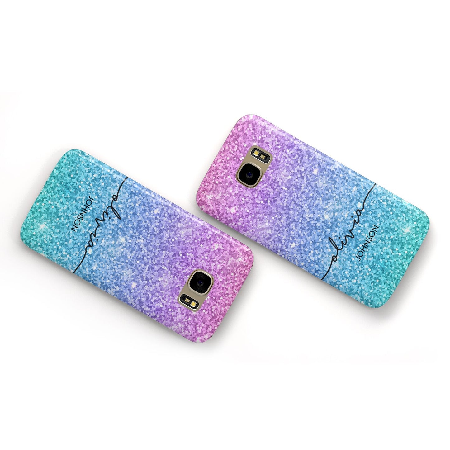 Personalised Ombre Glitter with Names Samsung Galaxy Case Flat Overview
