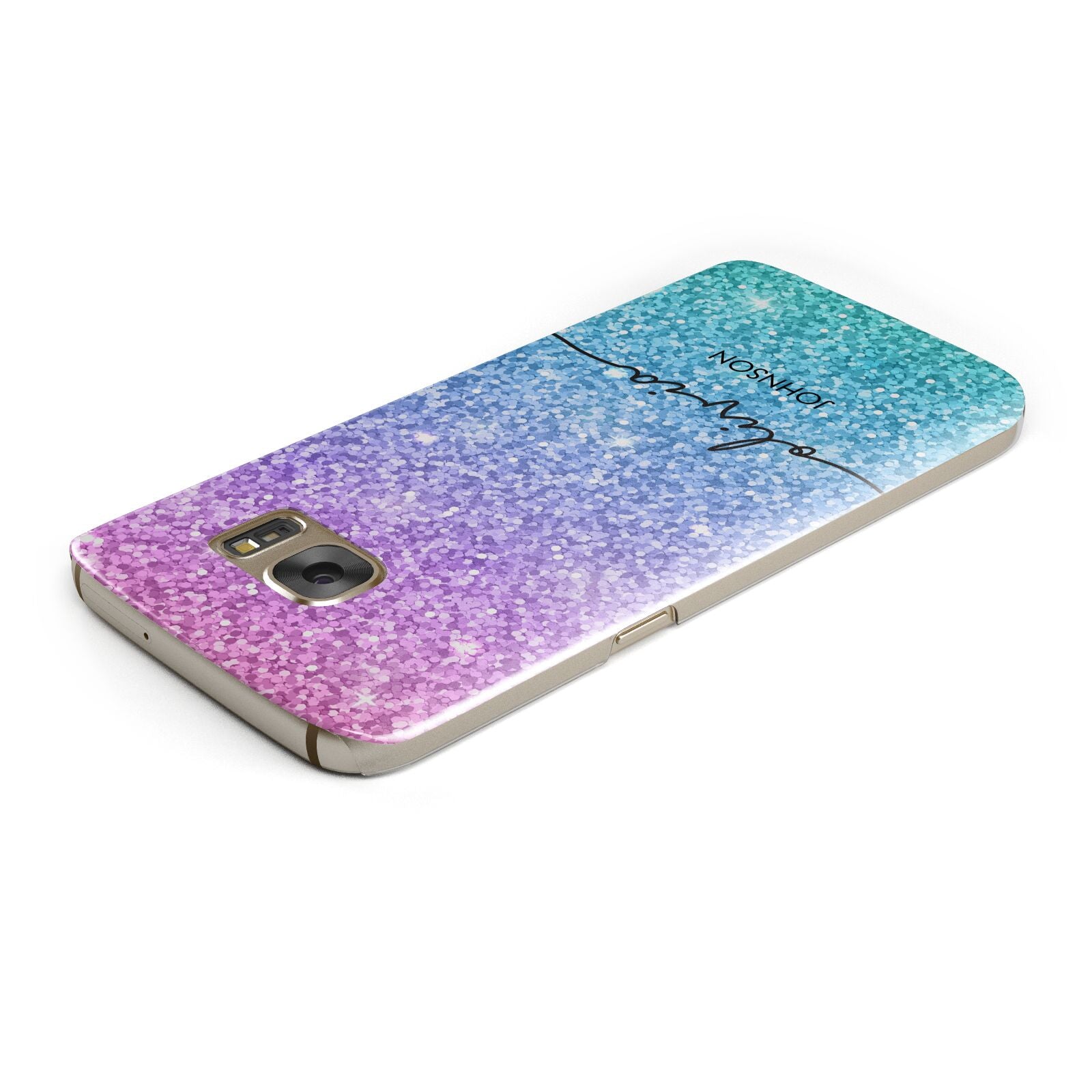 Personalised Ombre Glitter with Names Samsung Galaxy Case Top Cutout