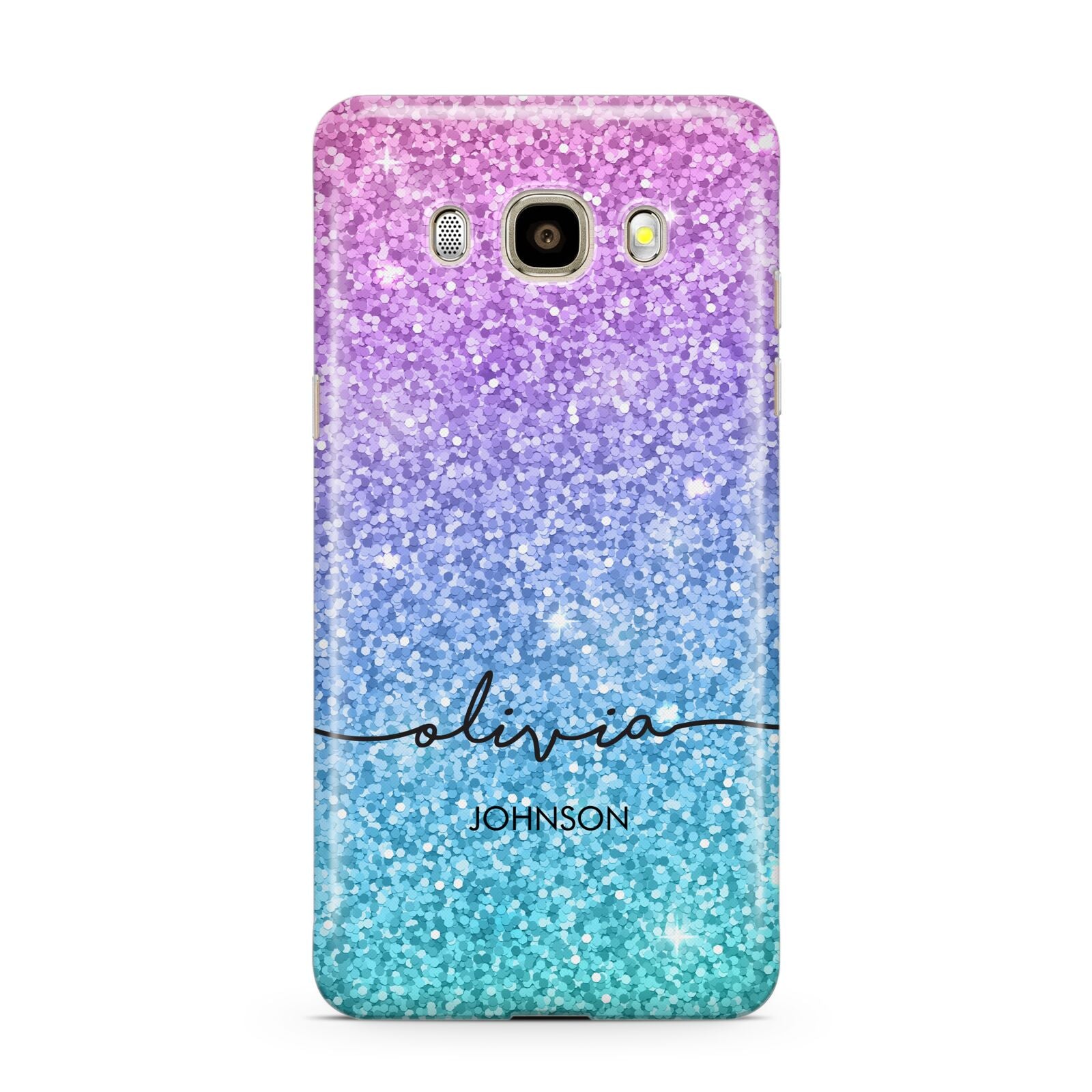 Personalised Ombre Glitter with Names Samsung Galaxy J7 2016 Case on gold phone