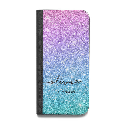 Personalised Ombre Glitter with Names Vegan Leather Flip Samsung Case