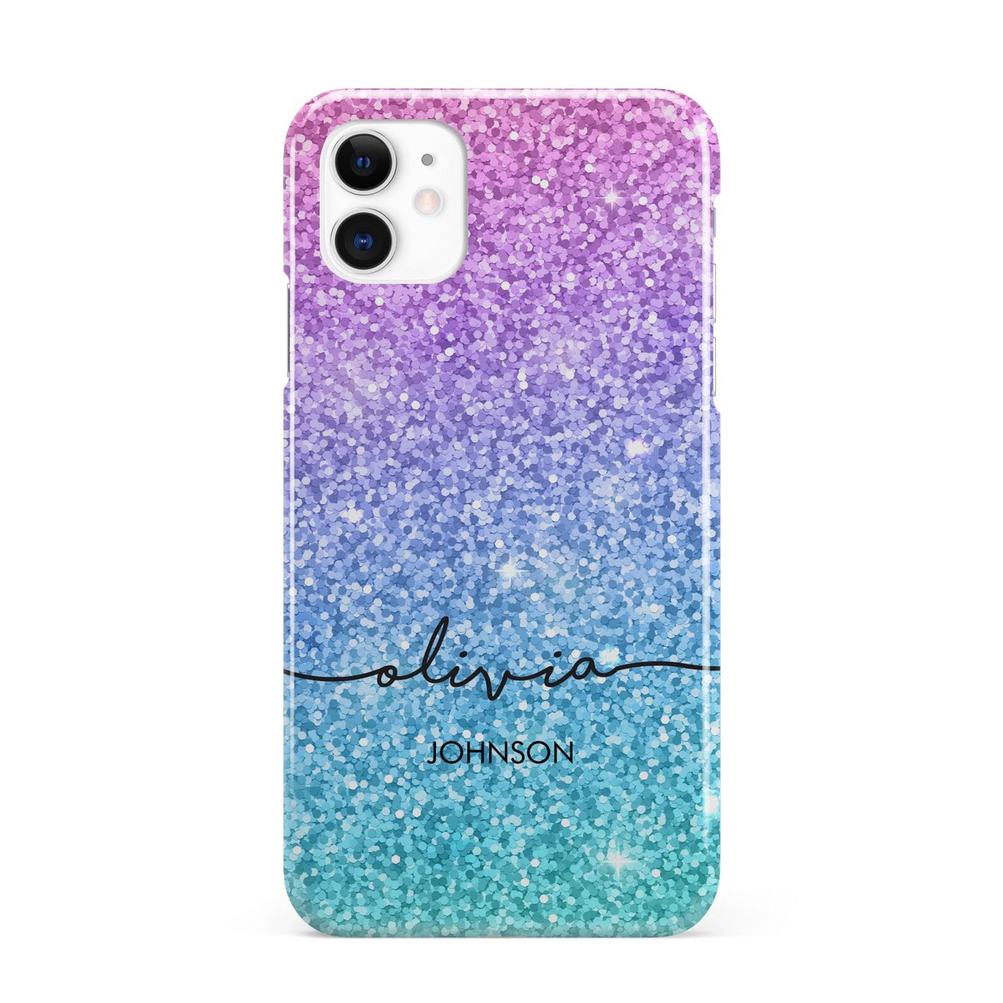 Personalised Ombre Glitter with Names iPhone 11 3D Snap Case