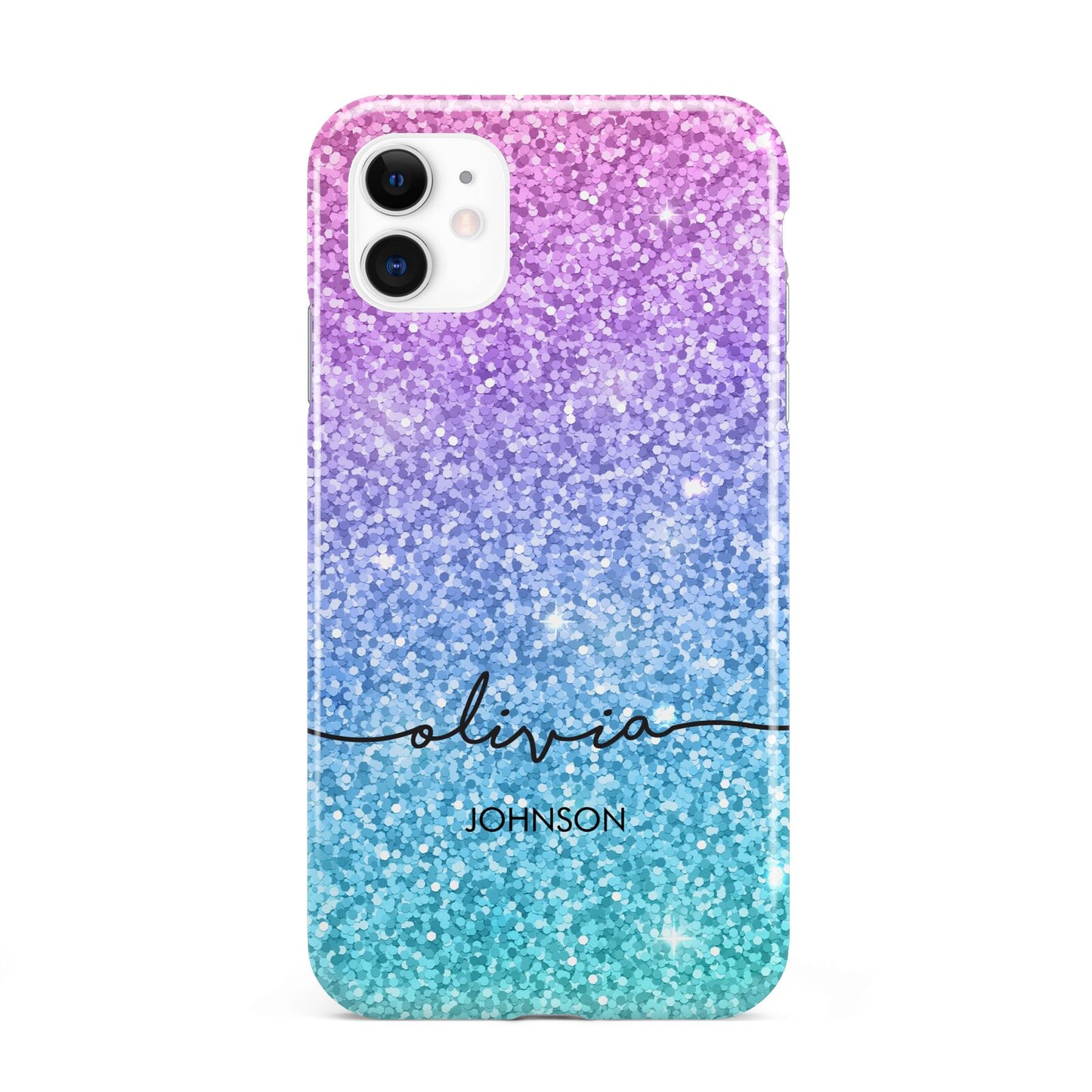 Personalised Ombre Glitter with Names iPhone 11 3D Tough Case
