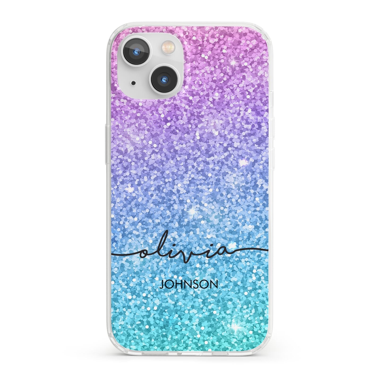 Personalised Ombre Glitter with Names iPhone 13 Clear Bumper Case