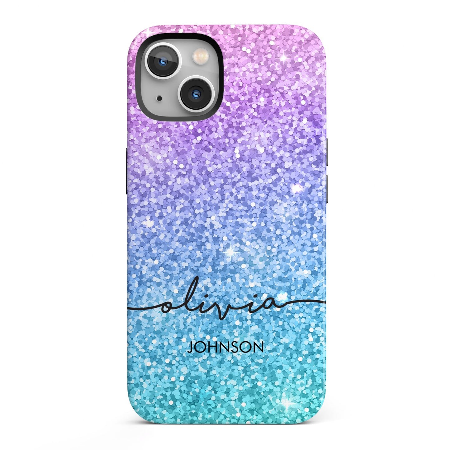Personalised Ombre Glitter with Names iPhone 13 Full Wrap 3D Tough Case