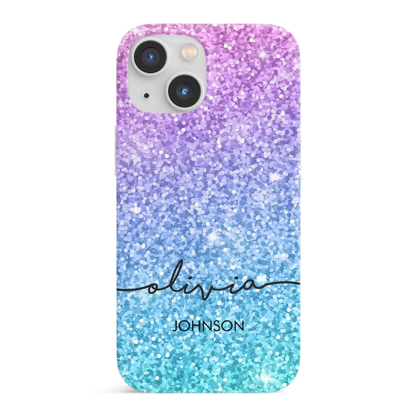 Personalised Ombre Glitter with Names iPhone 13 Mini Full Wrap 3D Snap Case