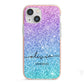 Personalised Ombre Glitter with Names iPhone 13 Mini TPU Impact Case with Pink Edges