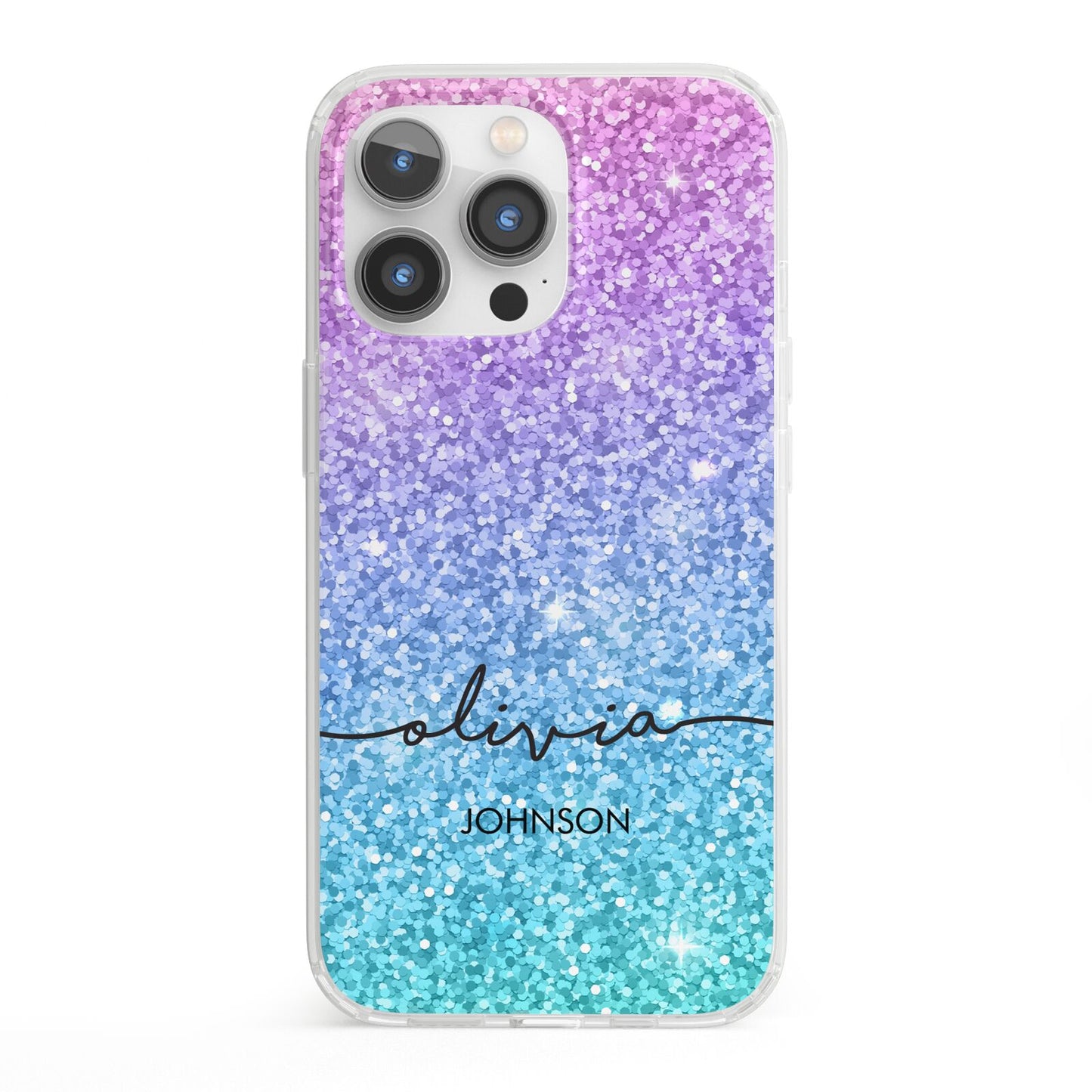 Personalised Ombre Glitter with Names iPhone 13 Pro Clear Bumper Case
