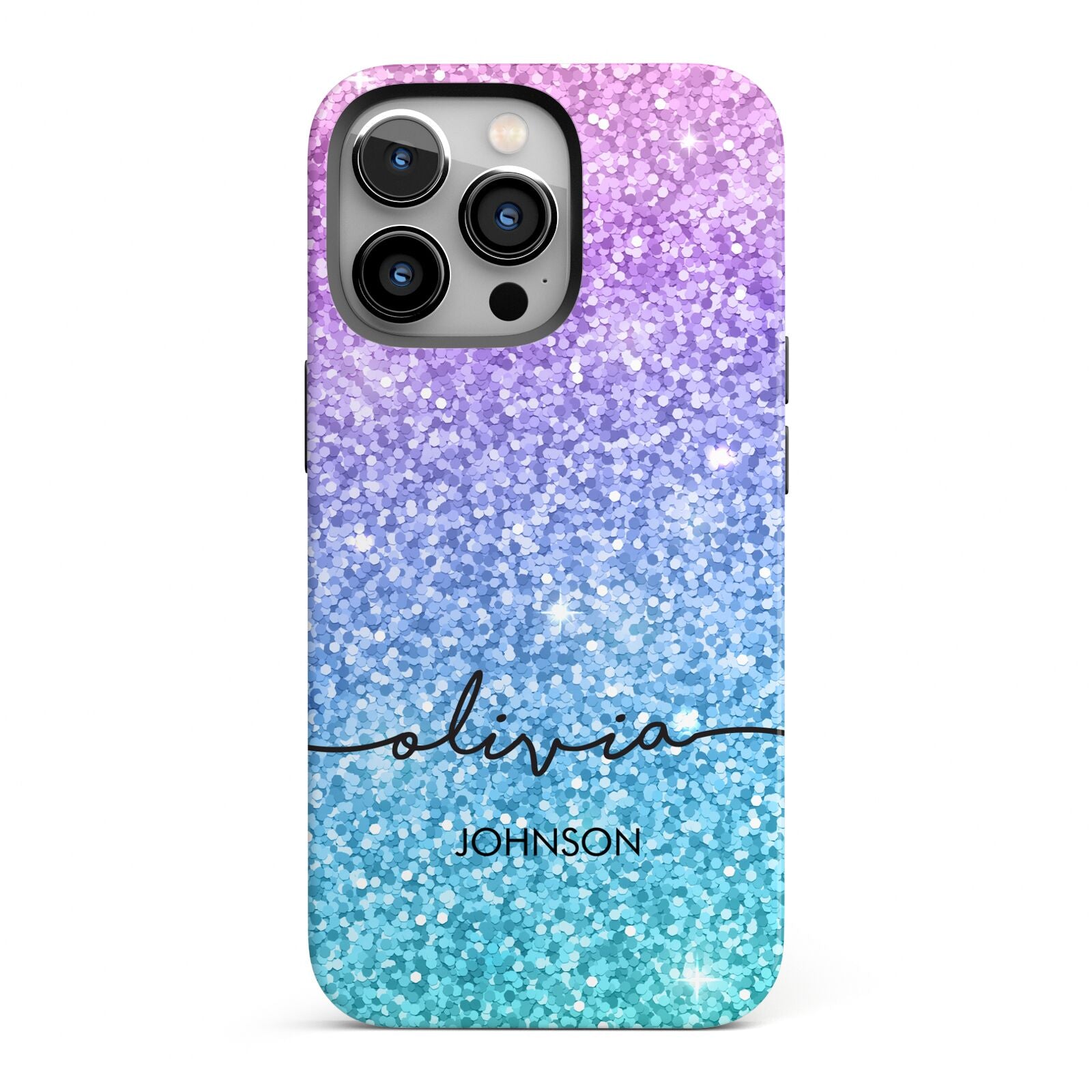 Personalised Ombre Glitter with Names iPhone 13 Pro Full Wrap 3D Tough Case