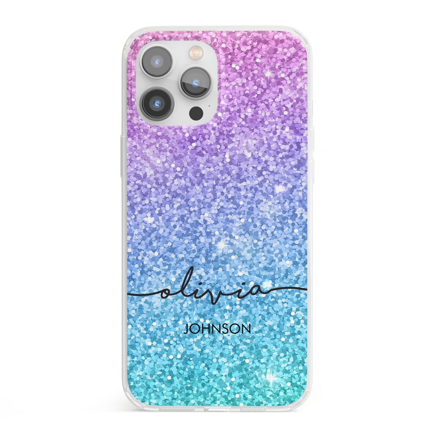 Personalised Ombre Glitter with Names iPhone 13 Pro Max Clear Bumper Case