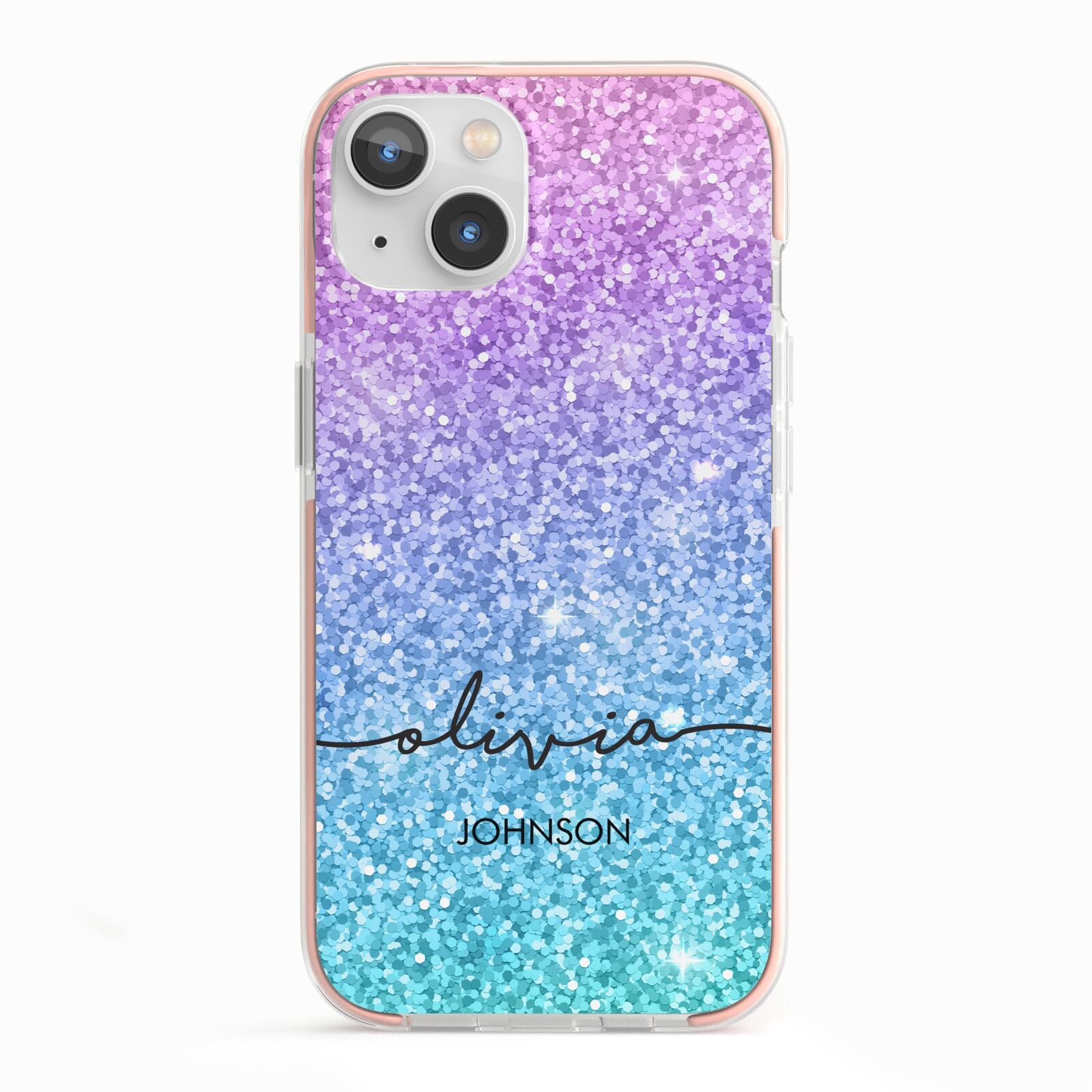 Personalised Ombre Glitter with Names iPhone 13 TPU Impact Case with Pink Edges