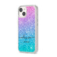 Personalised Ombre Glitter with Names iPhone 14 Clear Tough Case Starlight Angled Image